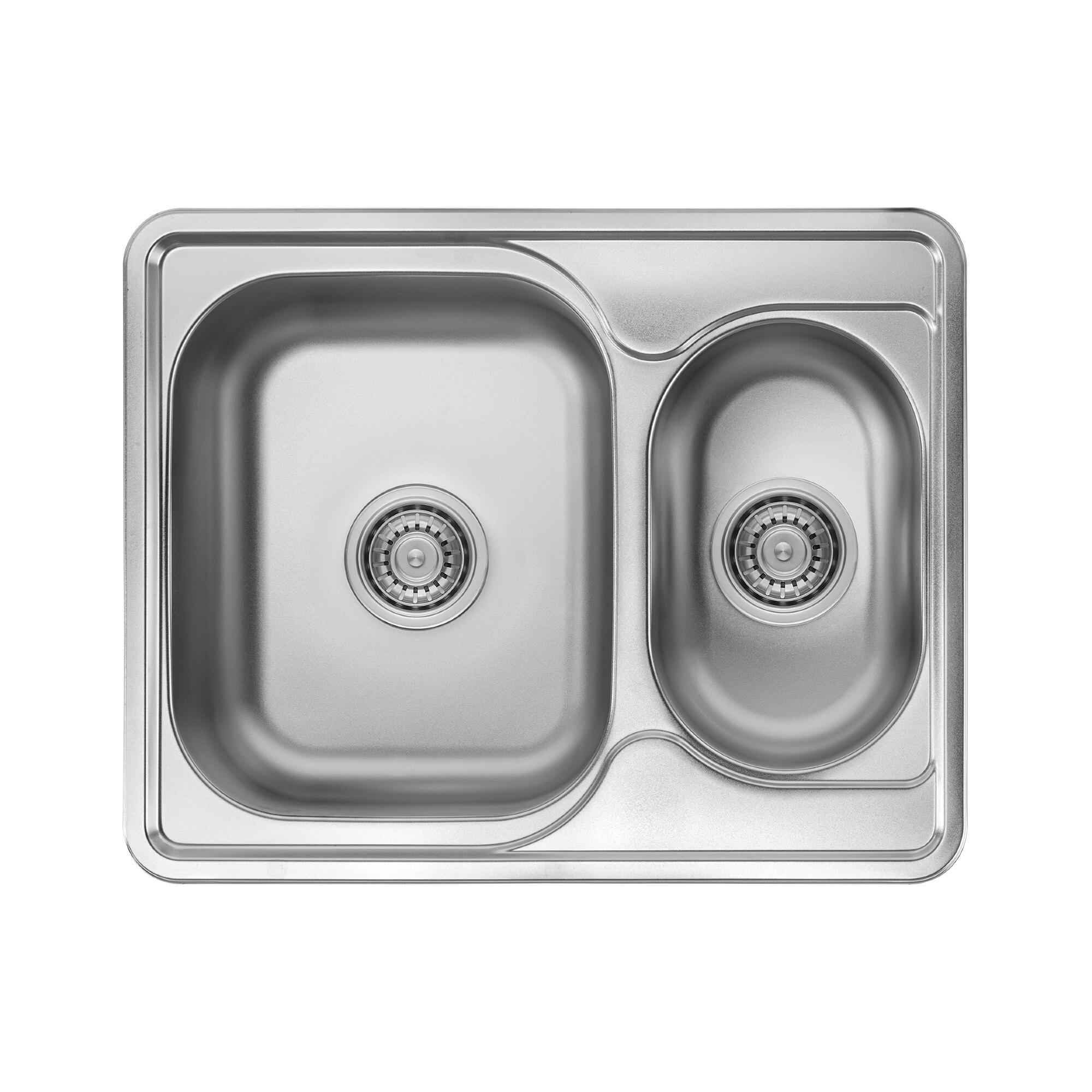 Chiuveta bucatarie din inox, 63 x 50 cm, adancimi cuve 16 si 13 cm, incastrabila, reversibila, argintiu