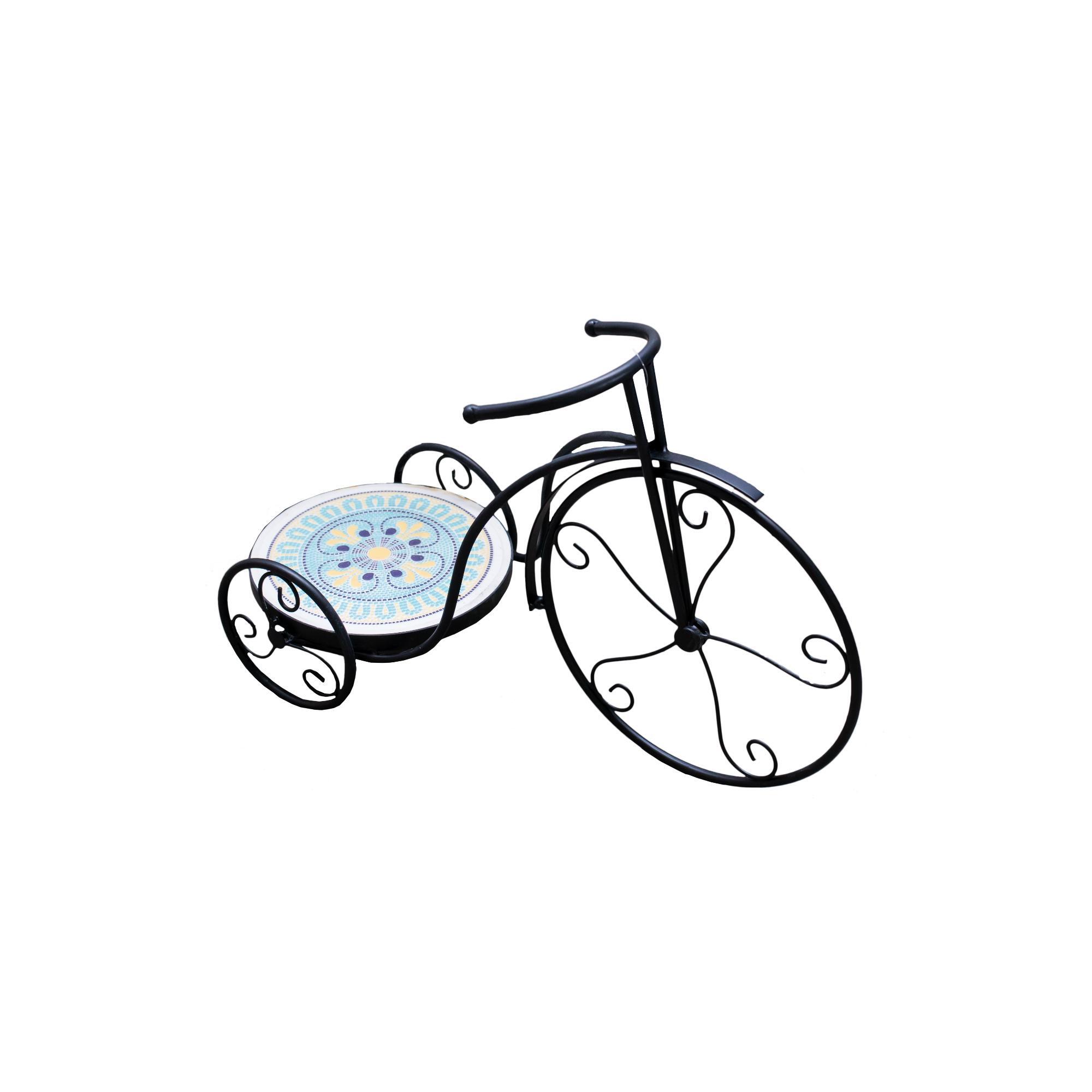 Suport flori decorativ gradina Mozaic, model bicicleta, metal, alb, H 37 cm