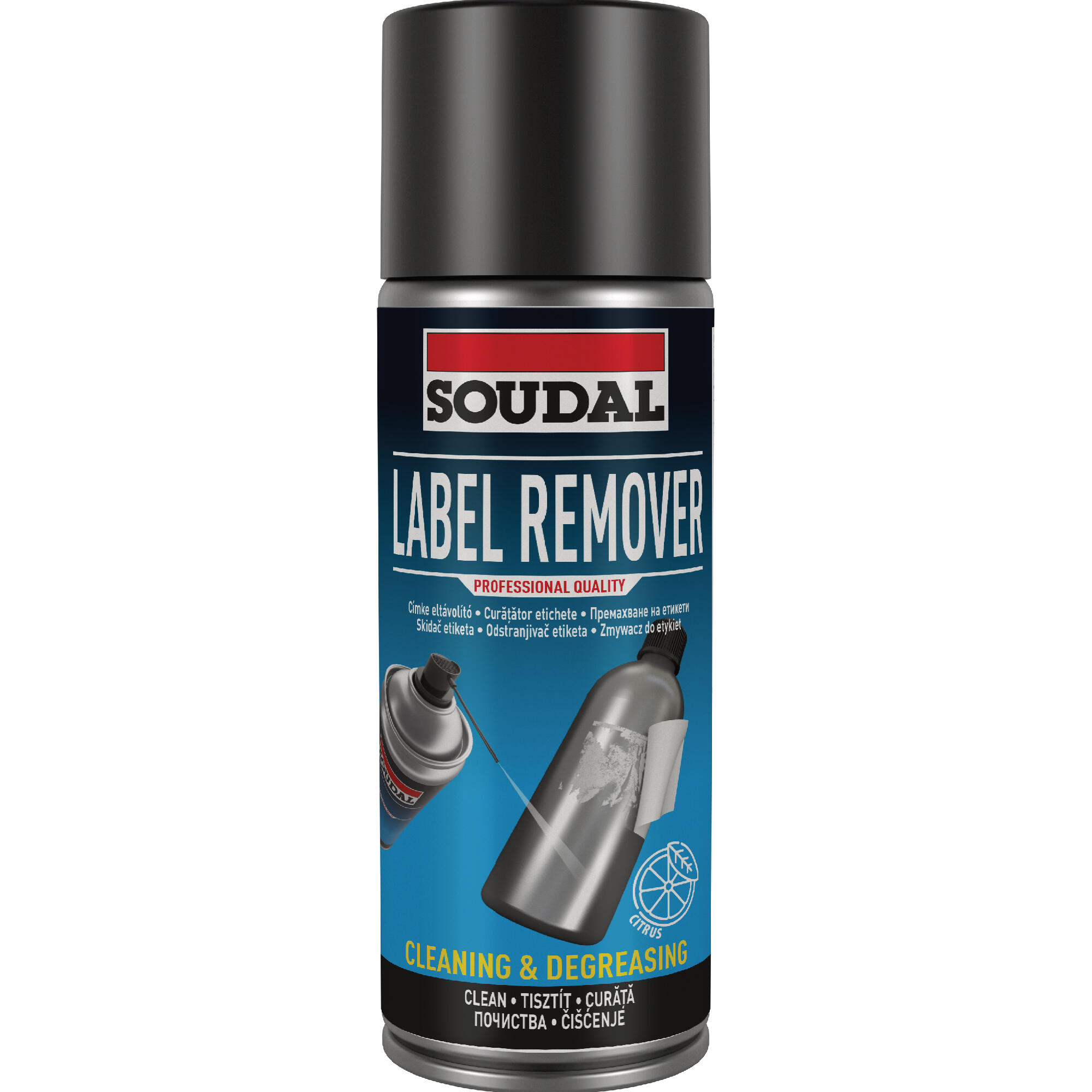 Spray pentru indepartarea reziduurilor proaspete de adeziv, Soudal, 400 ml, parfum portocala