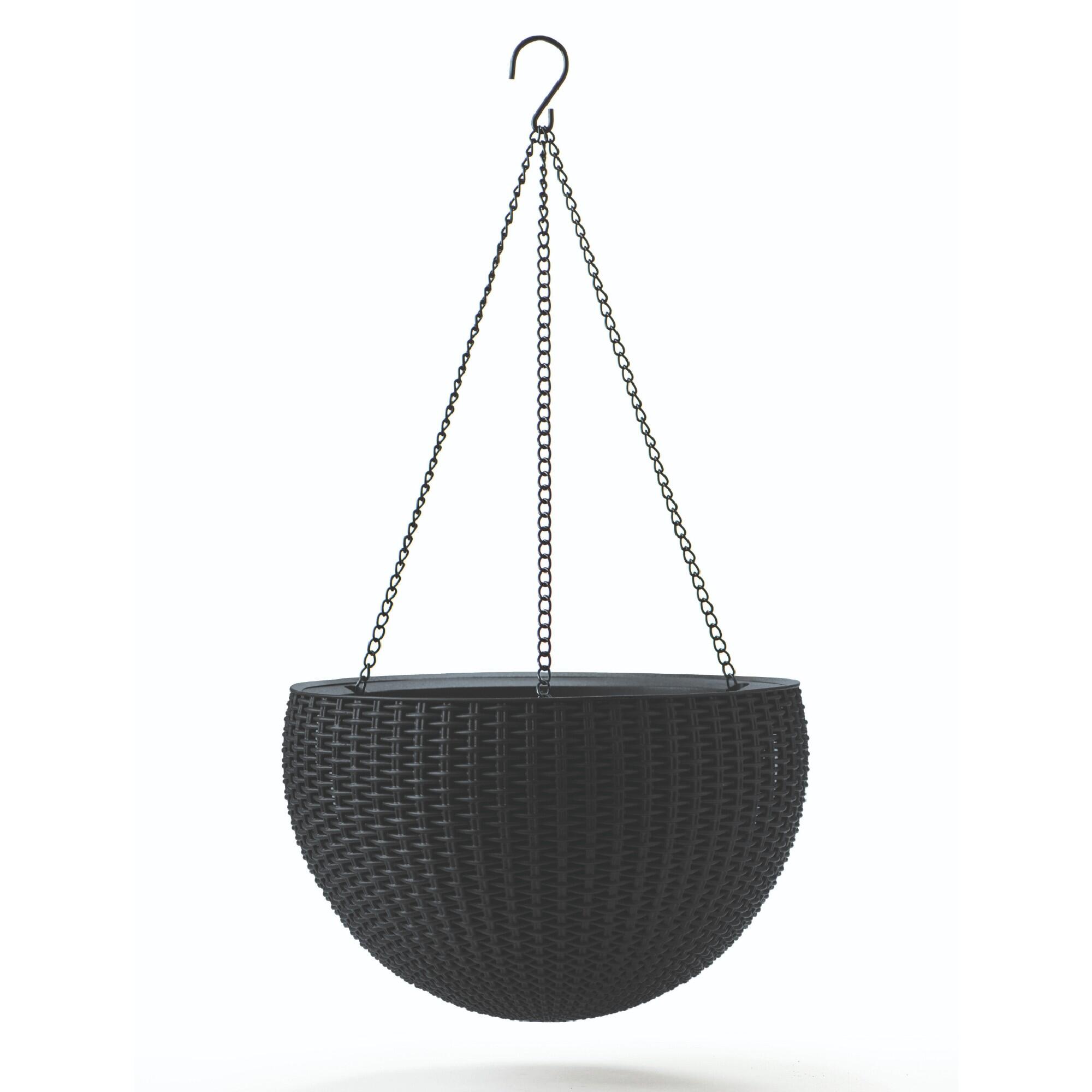 Ghiveci flori cu agatatoare, tip ratan, Ø 35 cm, negru