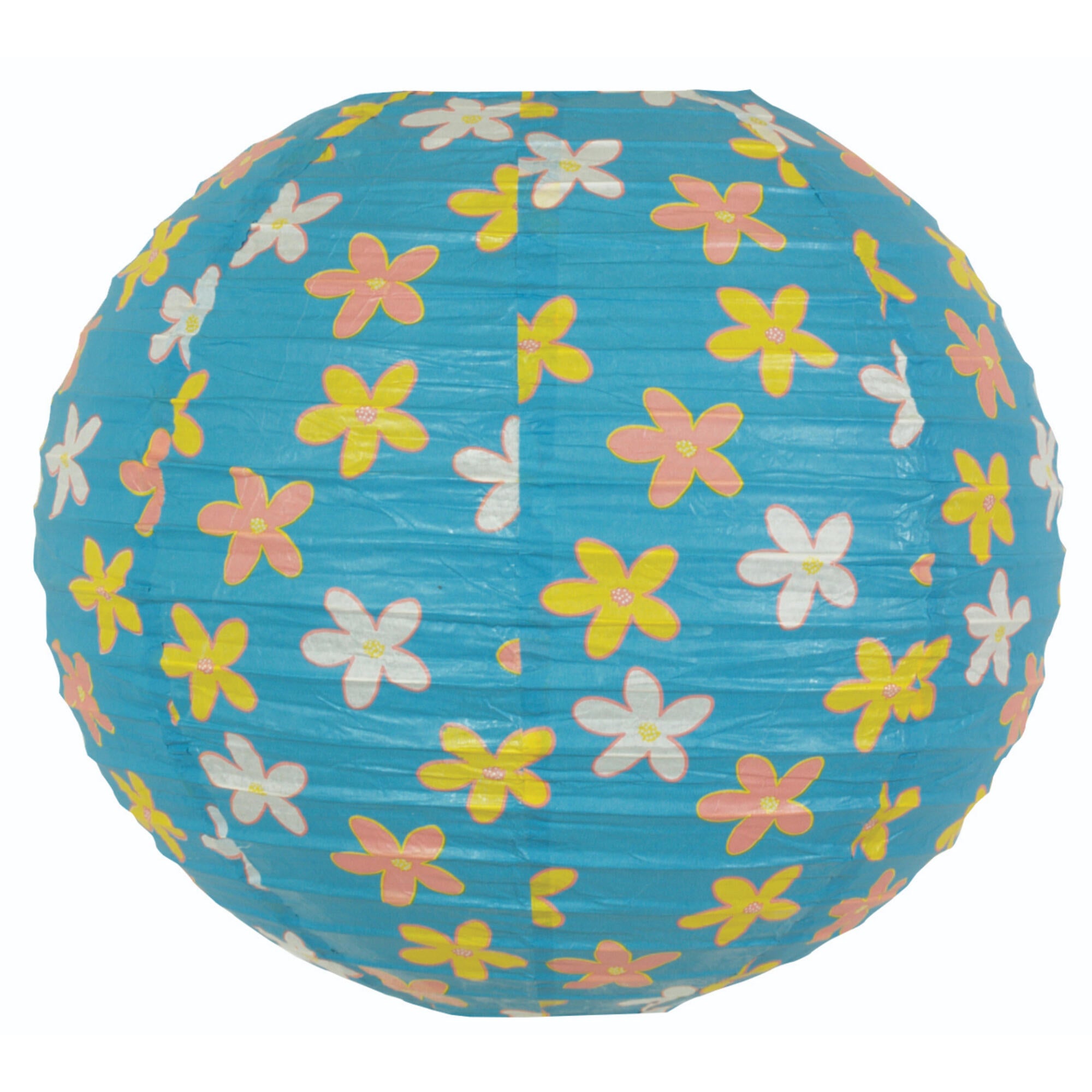 Abajur din hartie Kokon, D 50 cm, albastru / flori