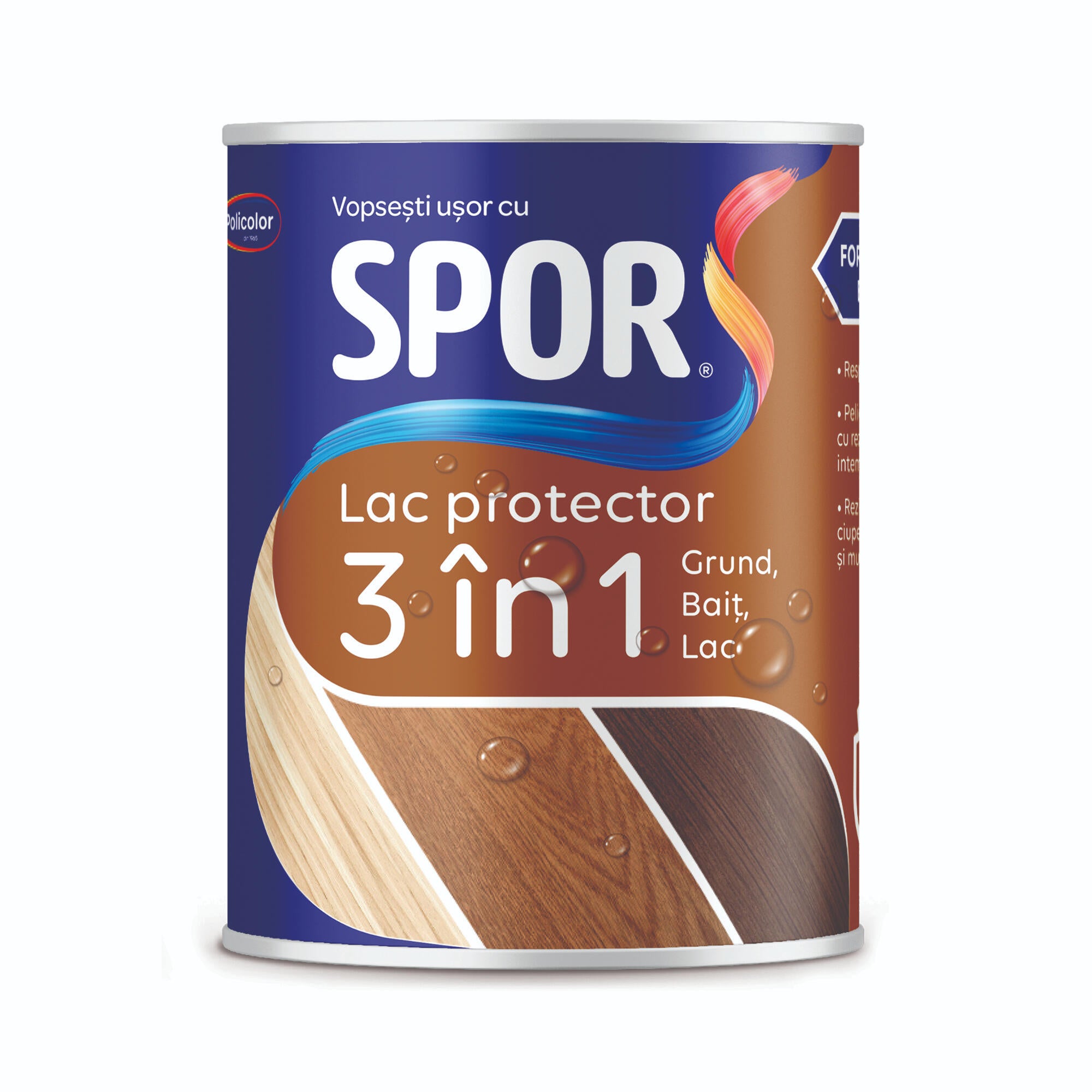 Lac protector lemn Spor 3 in 1, pe baza de solvent , visin, 2.5 L