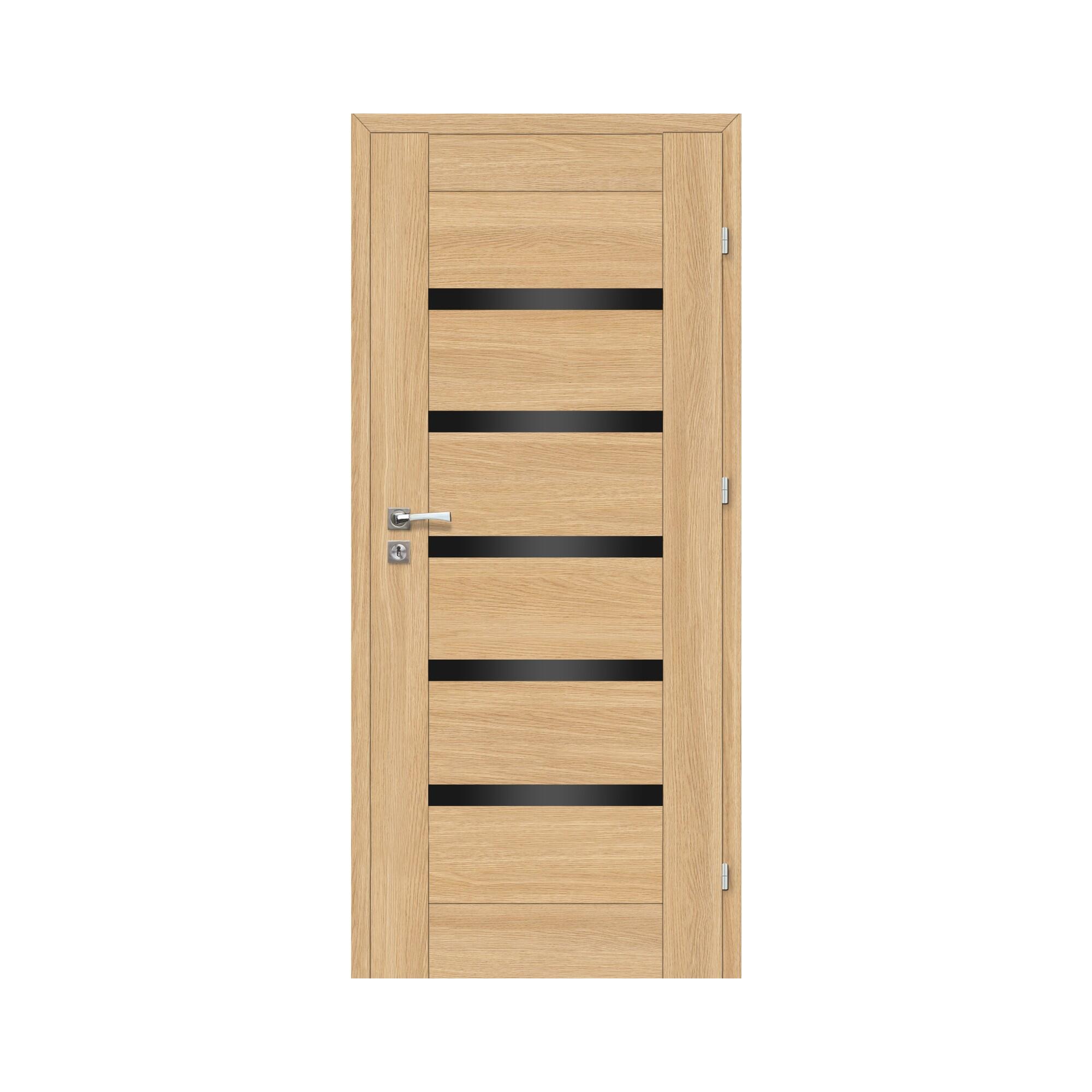 Usa interior MDF, fara toc, Ena, cu geam negru, latime 81.8 cm, dreapta/stanga, stejar nisip