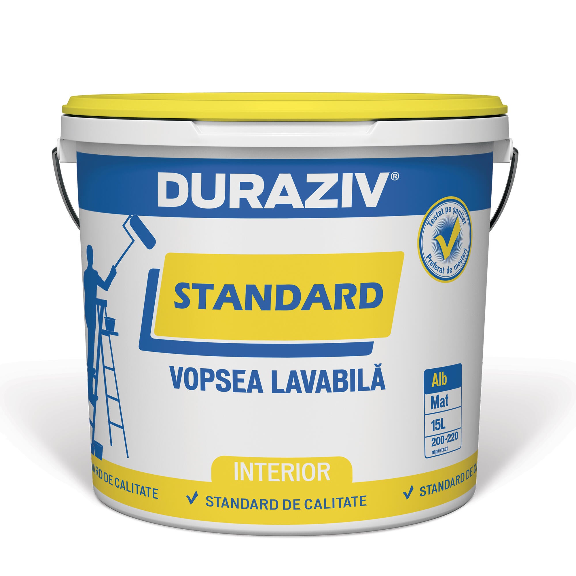 Vopsea lavabila alba Duraziv Standard, de interior, 15 L, aspect mat