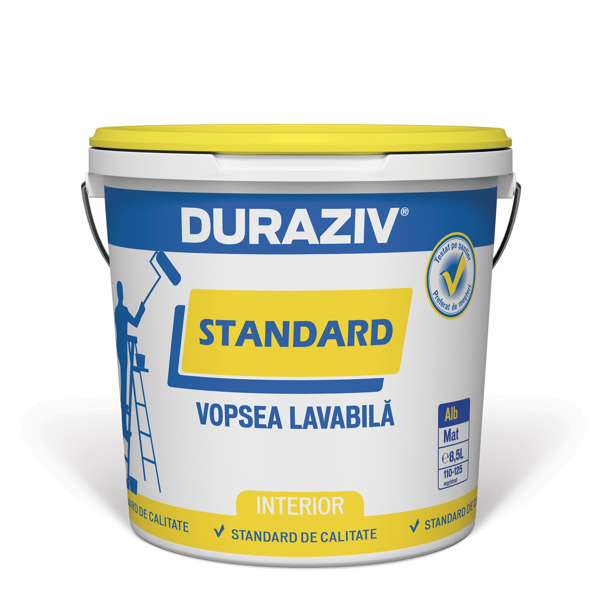 Vopsea lavabila alba Duraziv Standard, de interior, 8.5 L, aspect mat