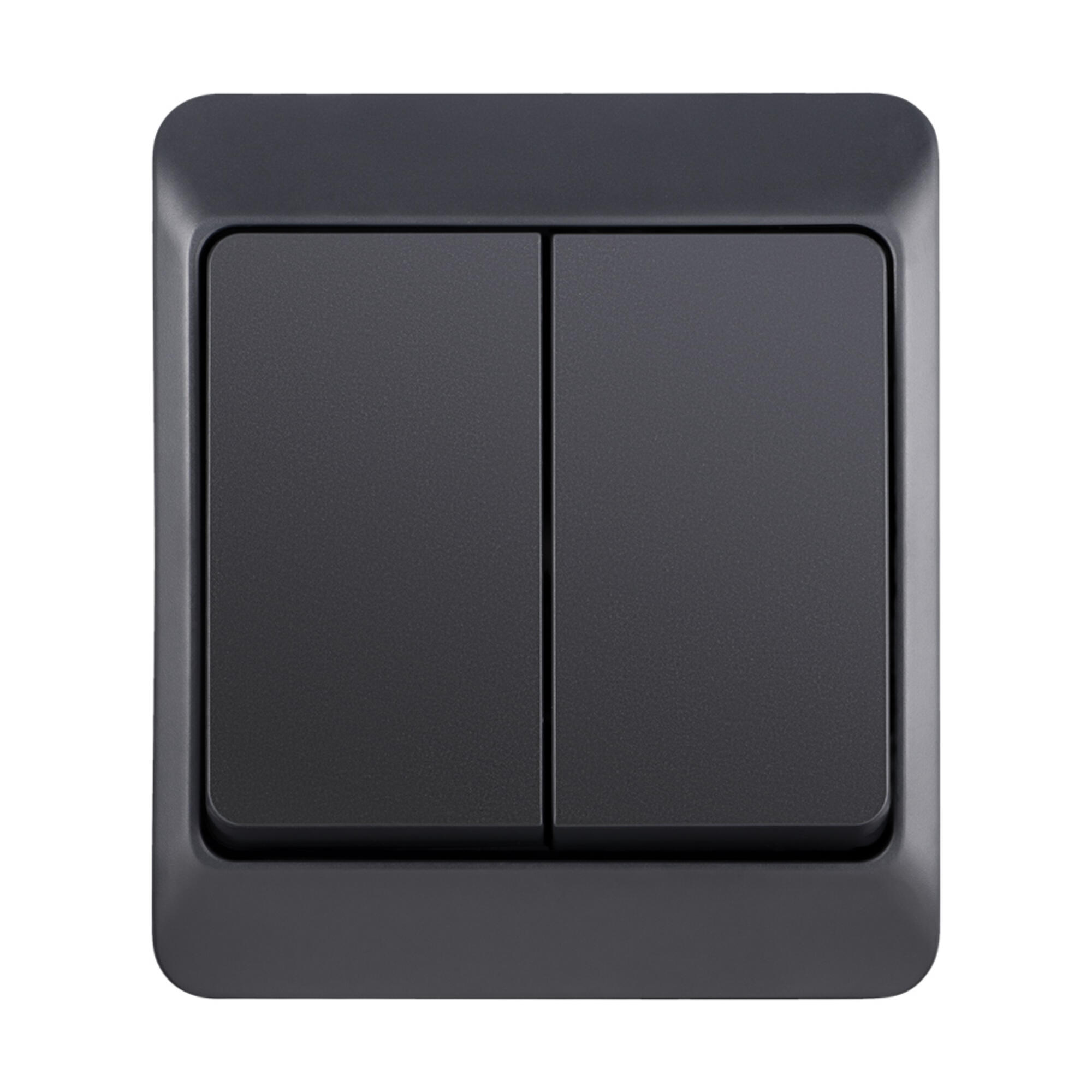 Intrerupator dublu Hermes, montaj aplicat, exterior, IP44, gri