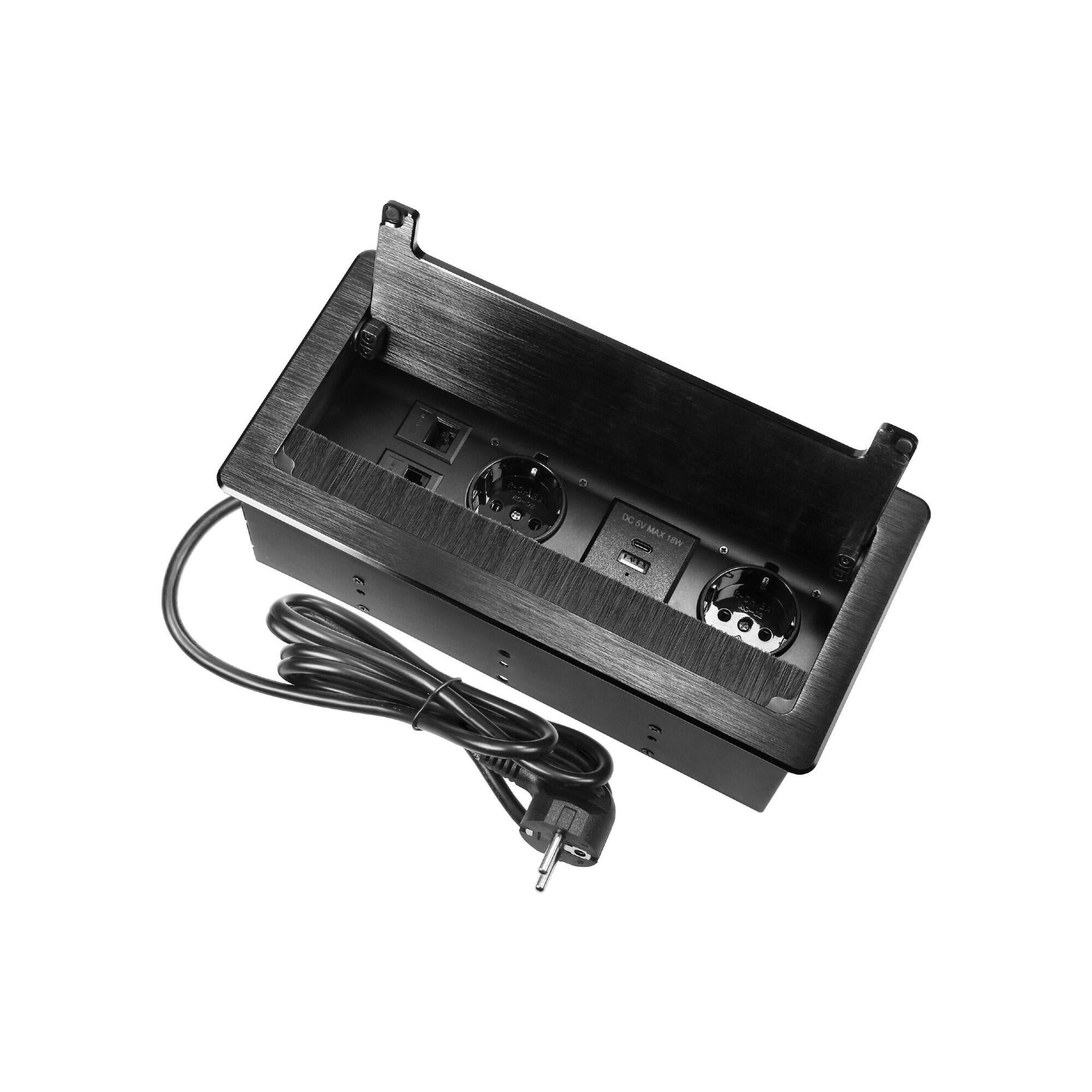 Priza incastrabila Orno, cu clapeta, 2 x schuko, 2 x USB, 2 x date, negru