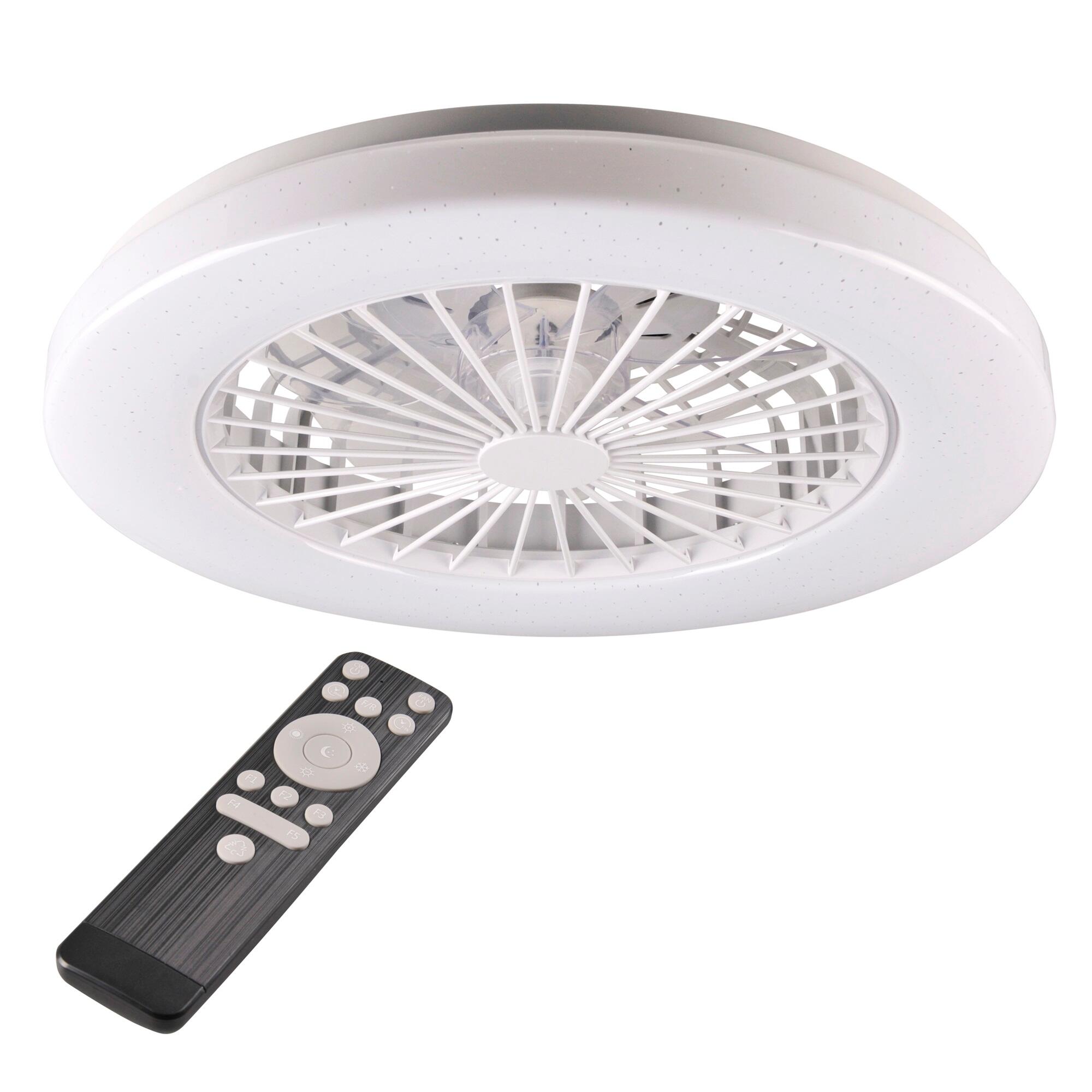 Plafoniera LED cu ventilator Lybia, 48 W, CCT, dimabil, D 50 cm, cu telecomanda, alb
