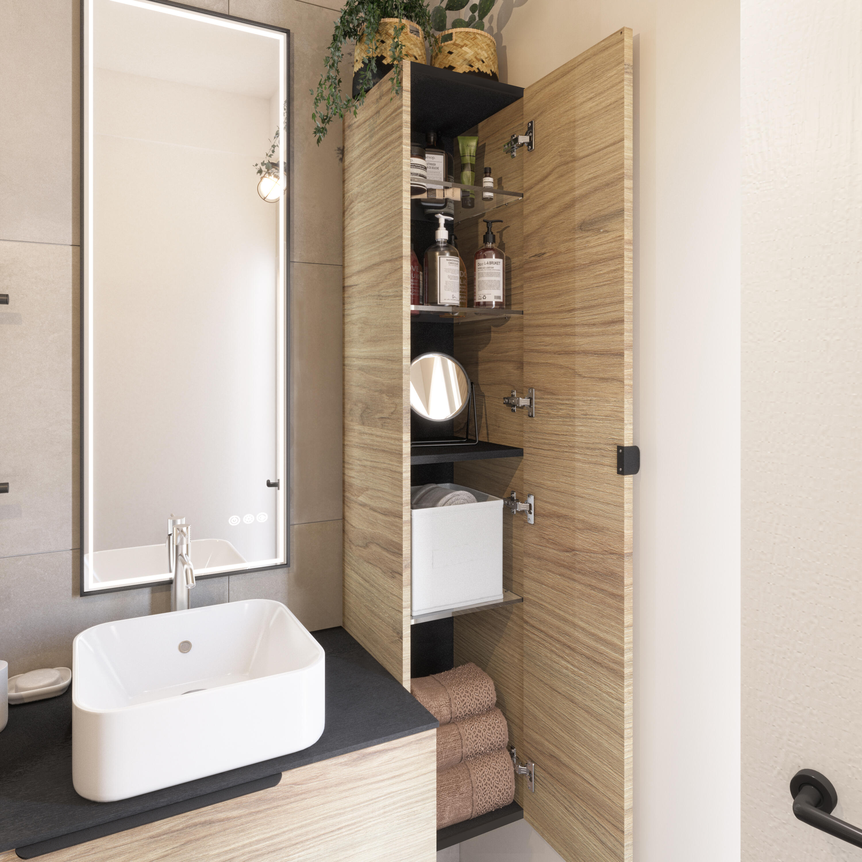 Top per lavabo Neo SENSEA L 121 x H 1.2 x P 48.5 cm grigio    stratificato, effetto pietra naturale - 3