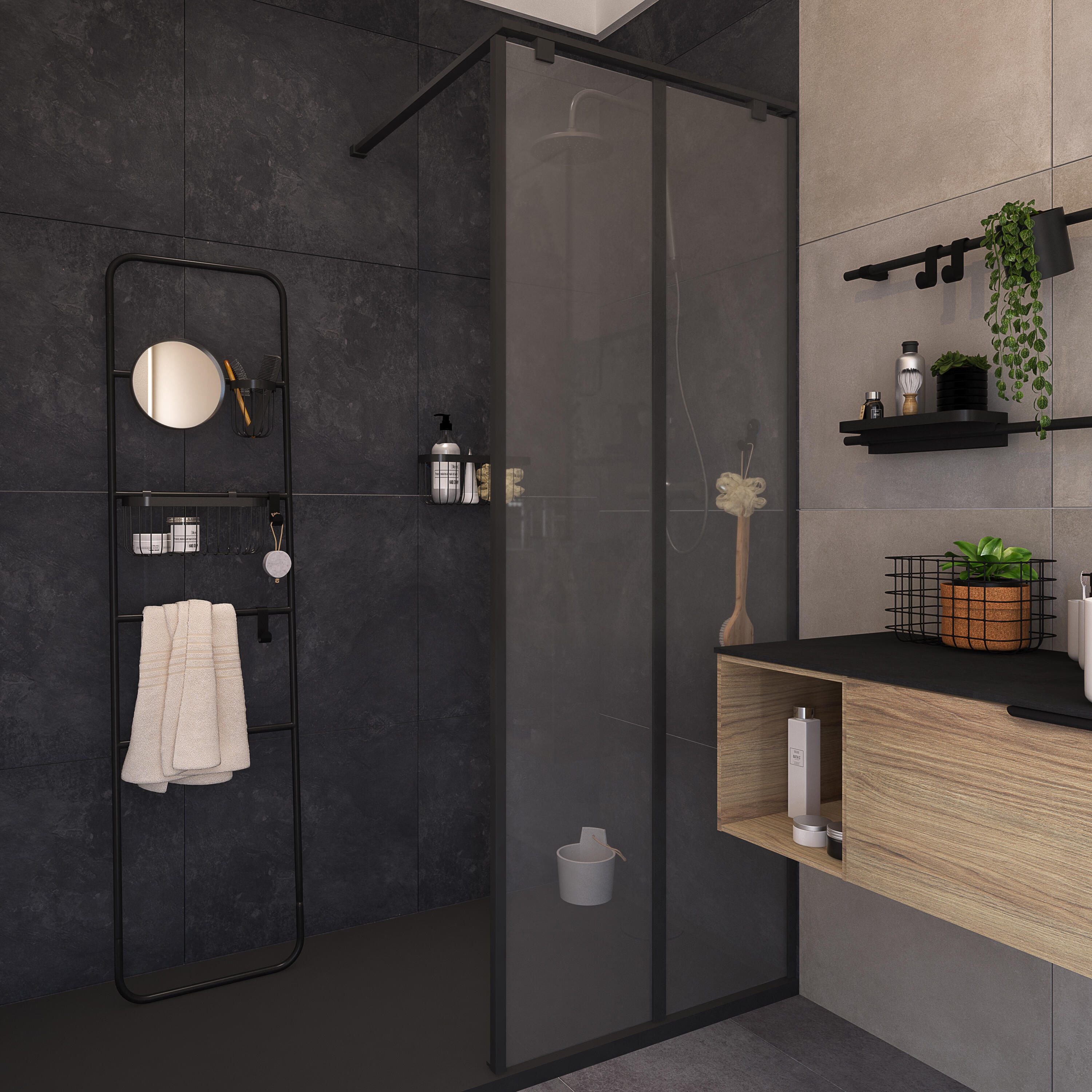 Top per lavabo Neo SENSEA L 121 x H 1.2 x P 48.5 cm grigio    stratificato, effetto pietra naturale - 7