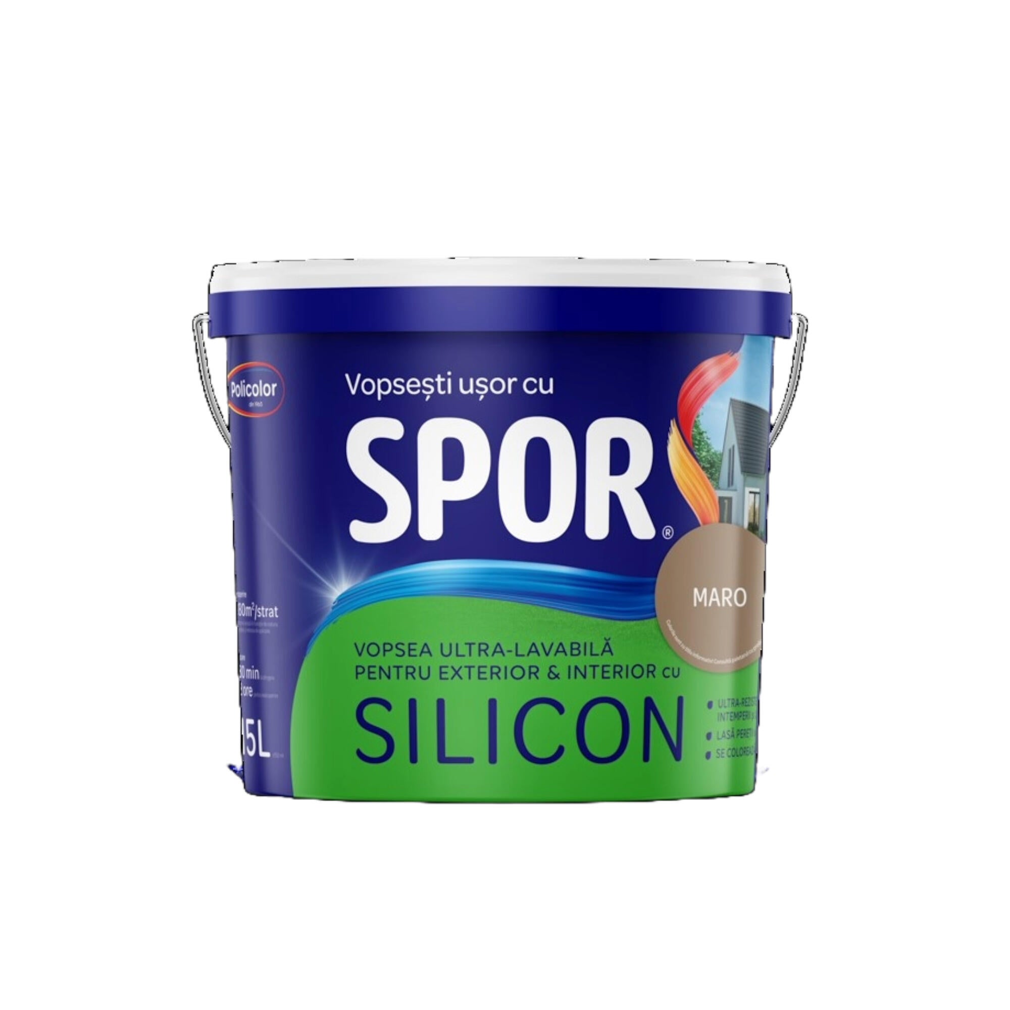 Vopsea ultra-lavabila exterior Spor, maro, 15 L, aspect mat
