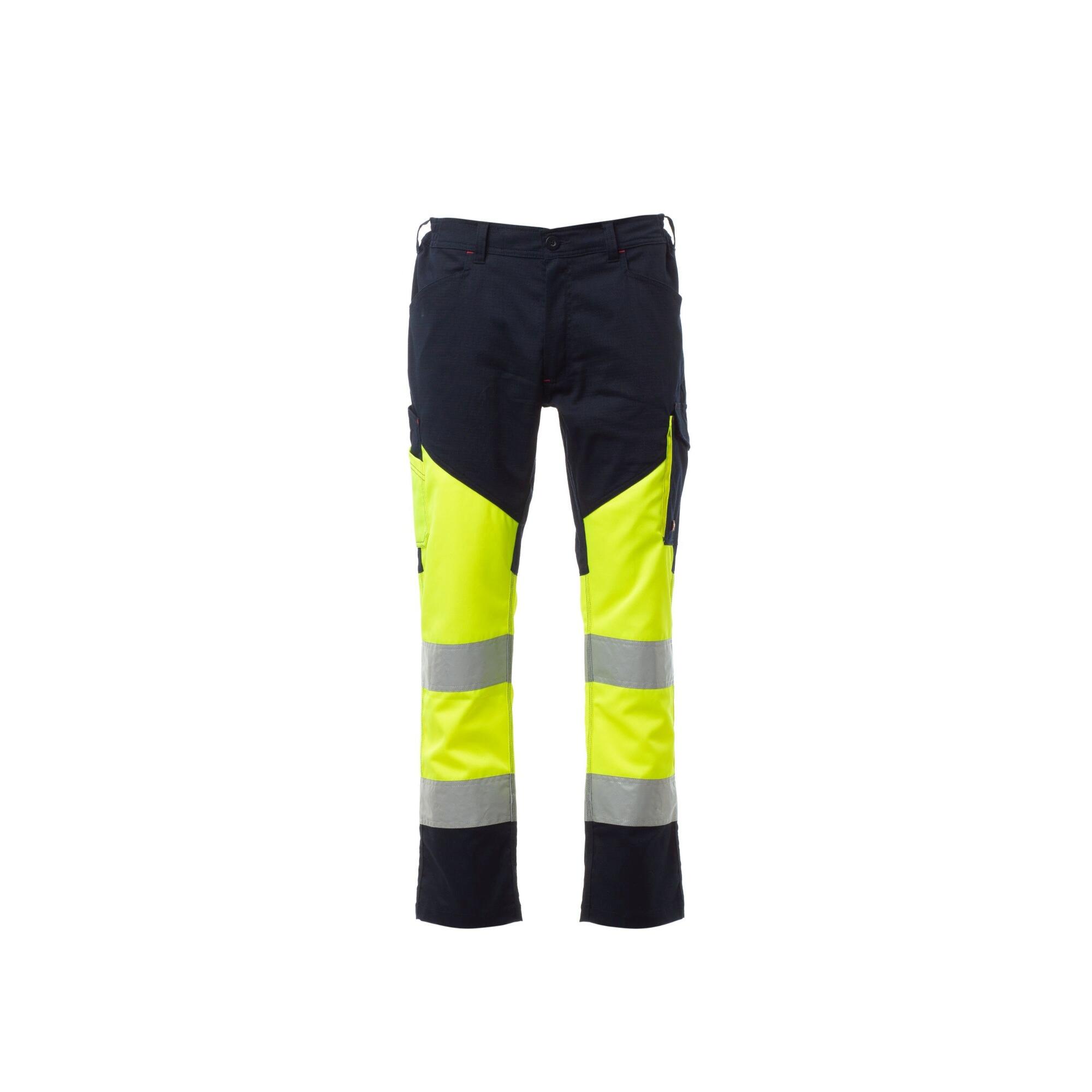 Pantaloni de lucru reflectorizanti, bumbac si poliester, marimea 50 (M), bleumarin/galben