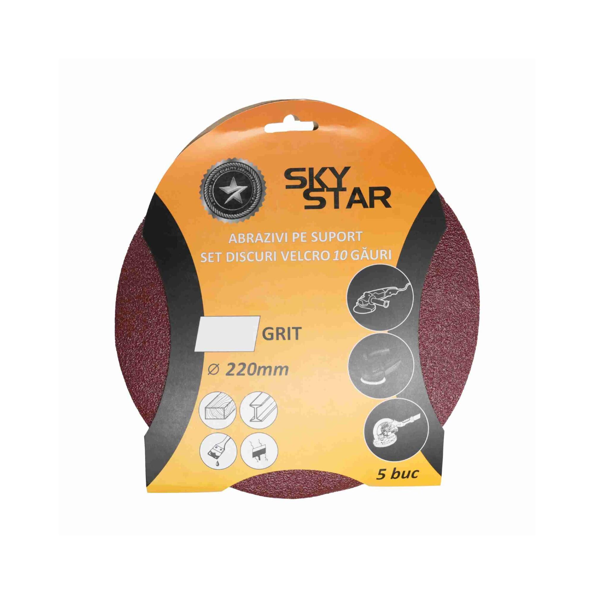 Disc abraziv SkyStar, pentru slefuitor cu excentric, Ø 220 mm, granulatie 150 (set 5 buc)