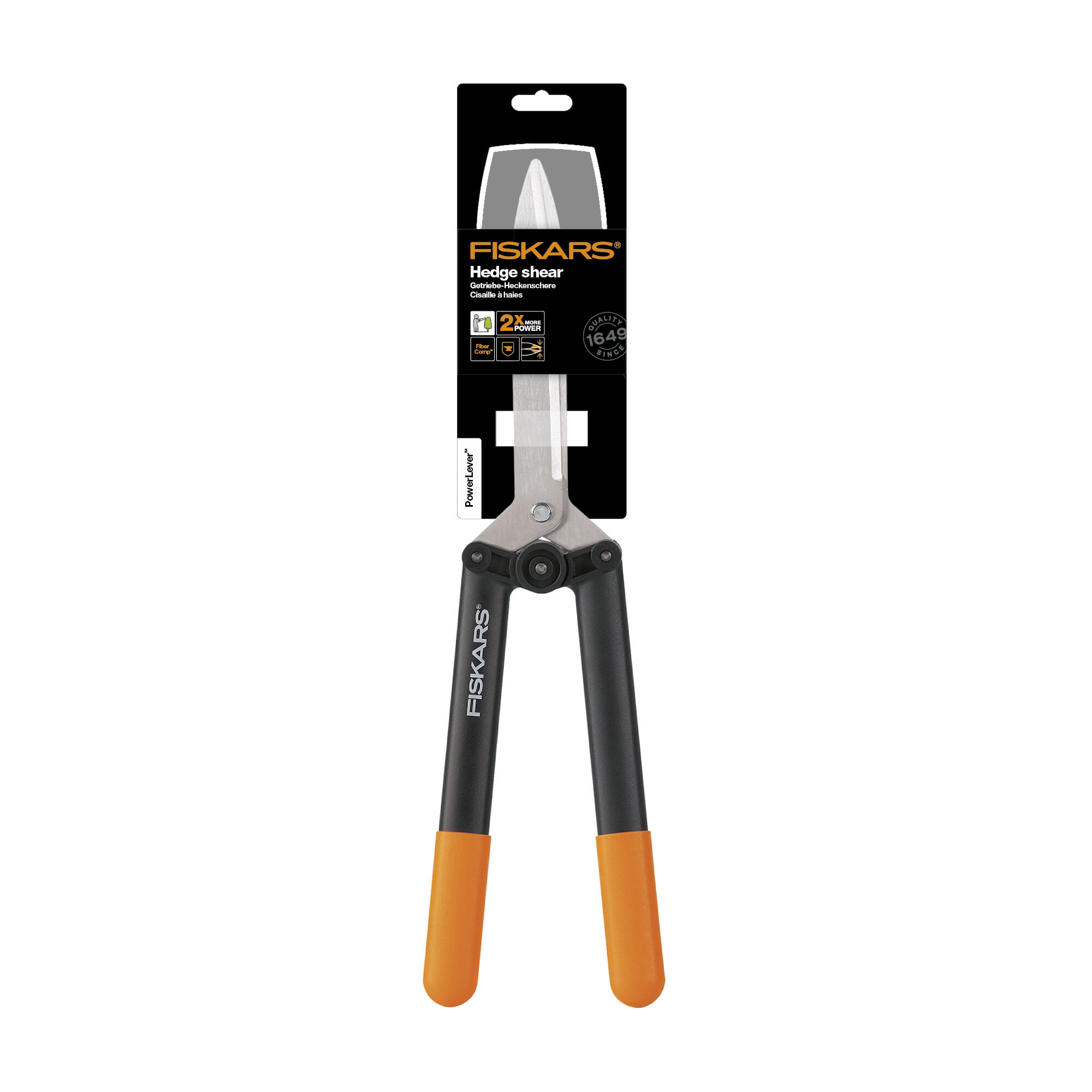 Foarfeca pentru gard viu, Fiskars Poewrlever HS52, otel inoxidabil, lama 21.8 cm