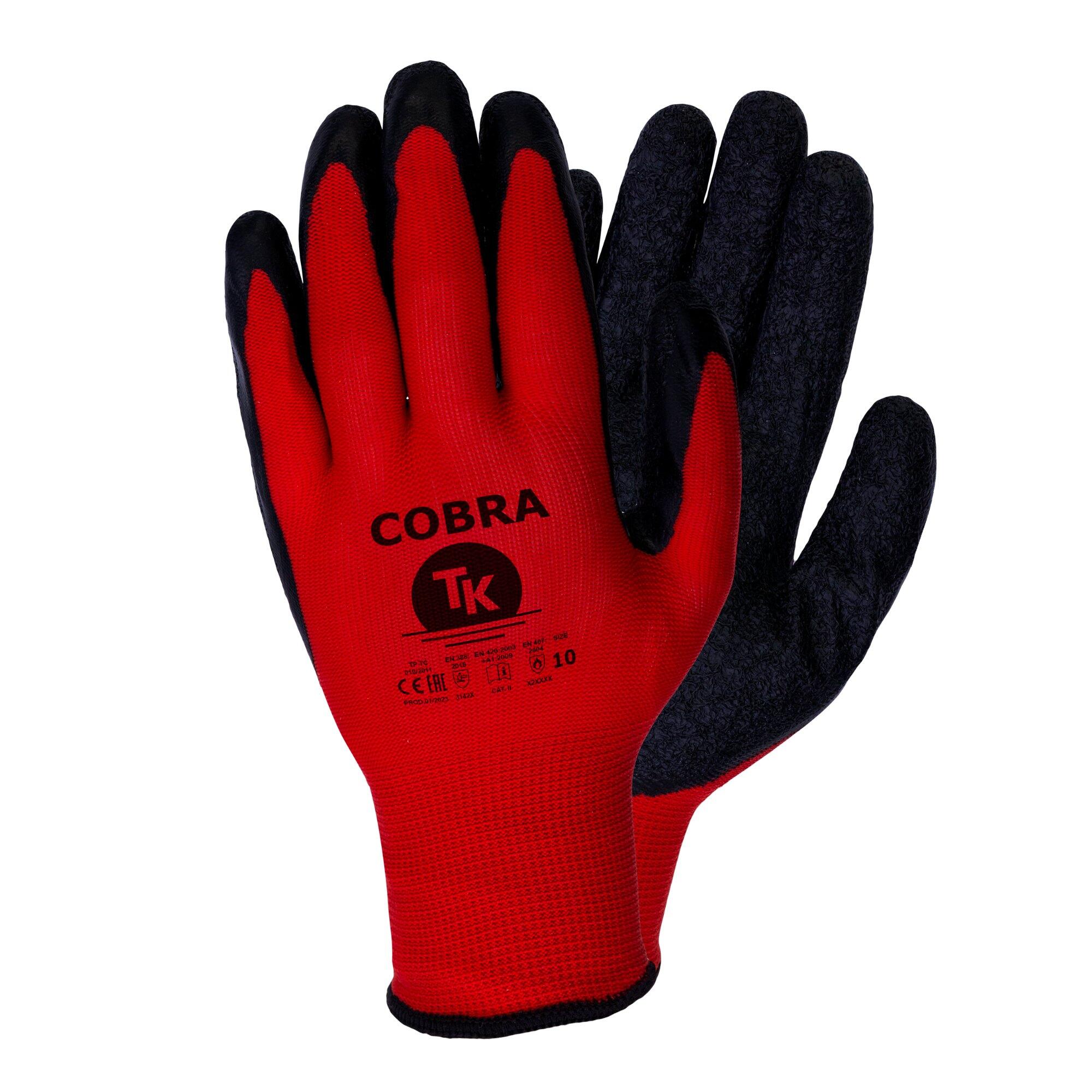 Manusi de protectie Cobra, imersie din latex, marime 9 (L), rosu/negru