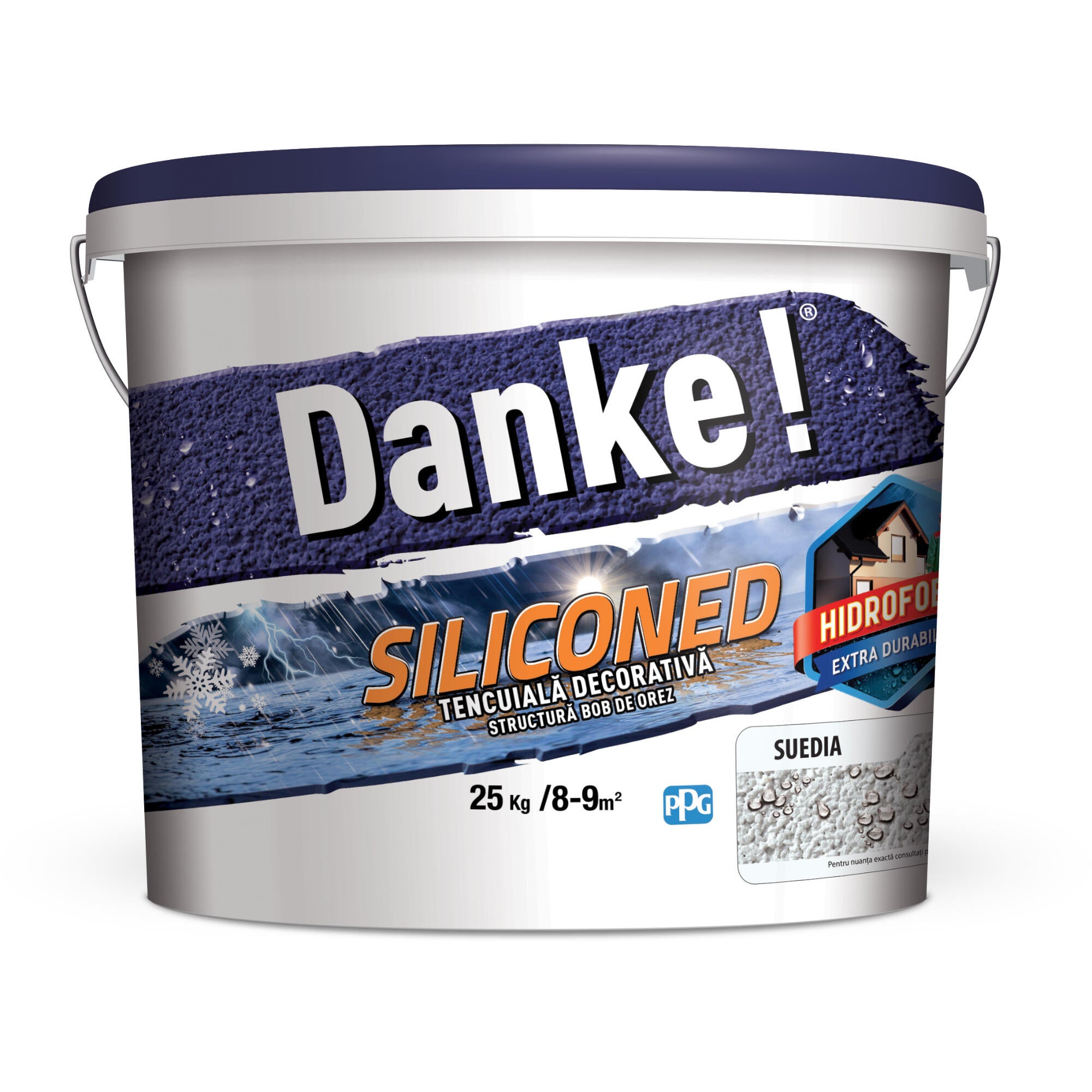 Tencuiala decorativa structurata Danke Siliconed, Suedia, 1.5 mm, aspect bob cu bob, 25 kg
