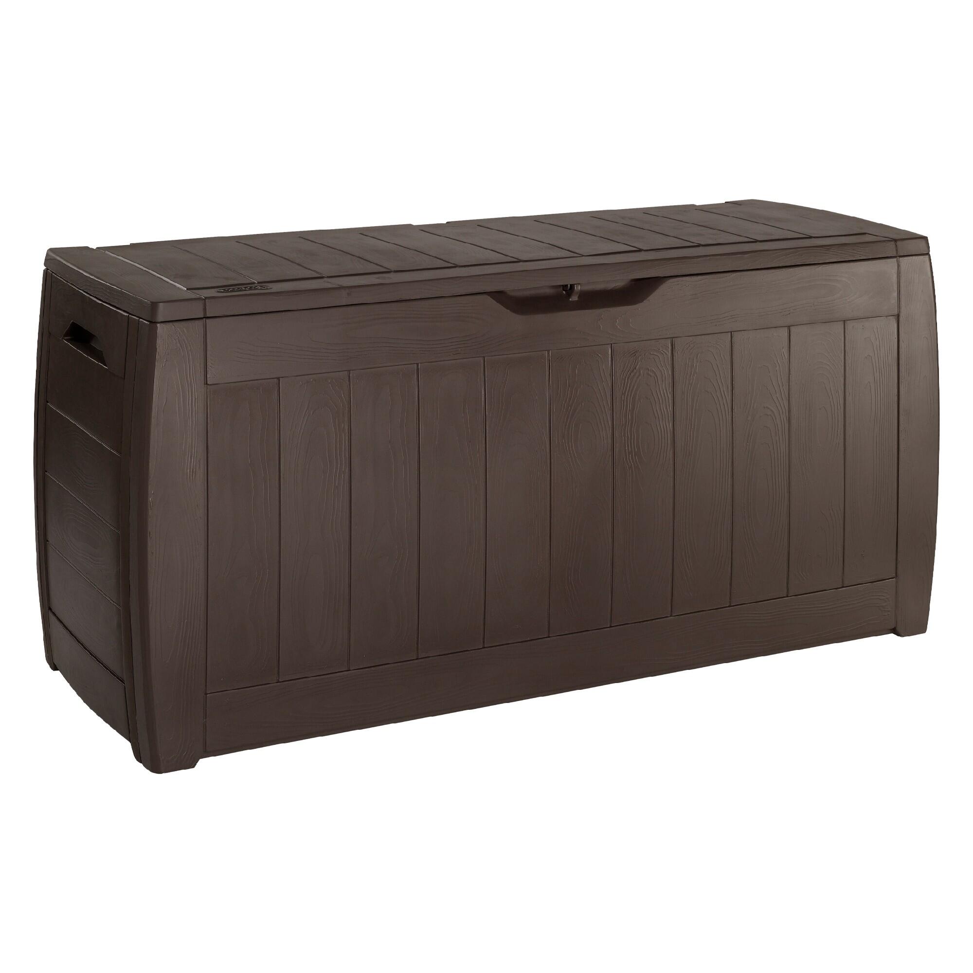 Lada depozitare accesorii gradina, Hollyywood, plastic, maro, 270 L, 118 x 45 x 57 cm