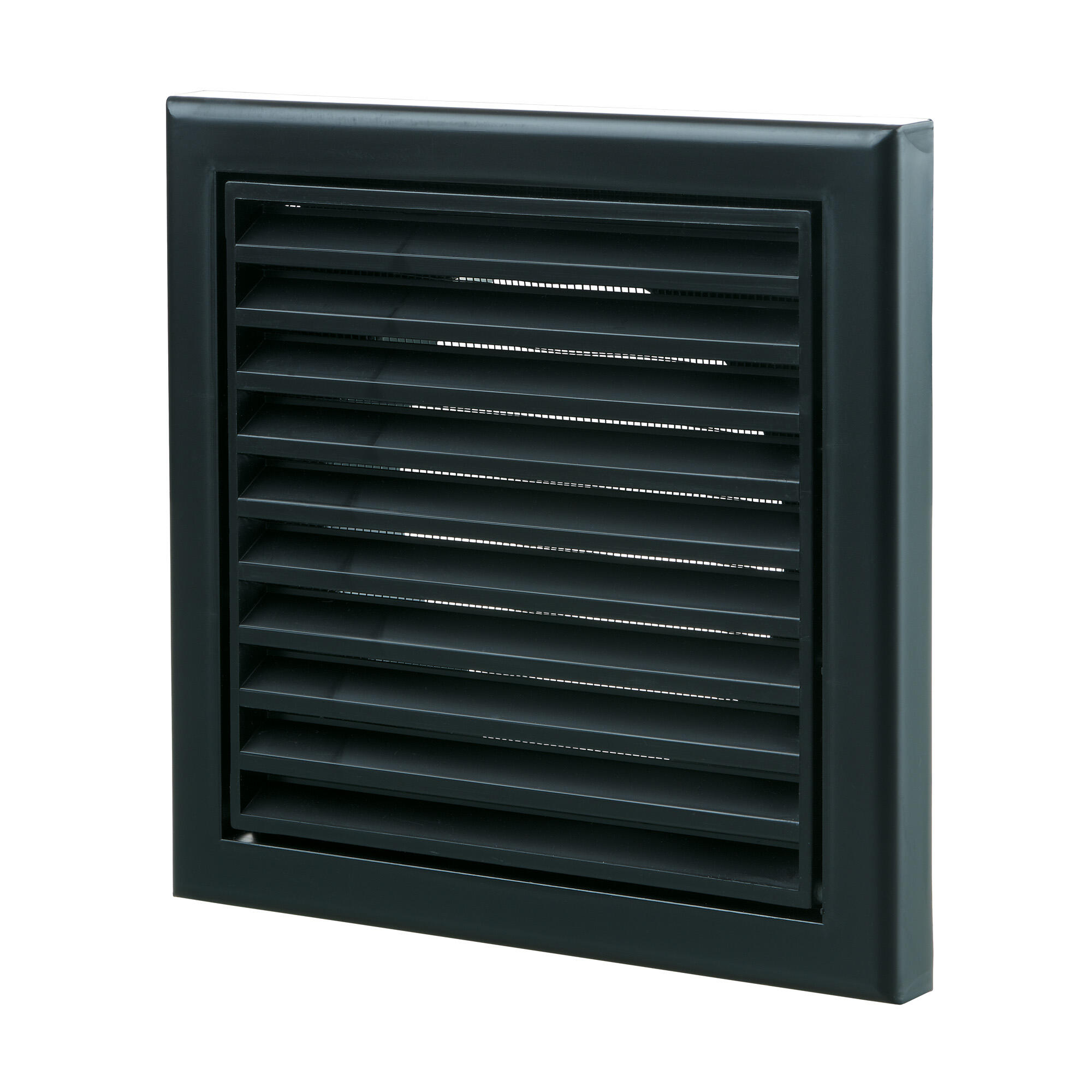Grila ventilatie, cu plasa, 15.4 x 15.4 cm, cu manson Ø 10 cm, plastic, negru