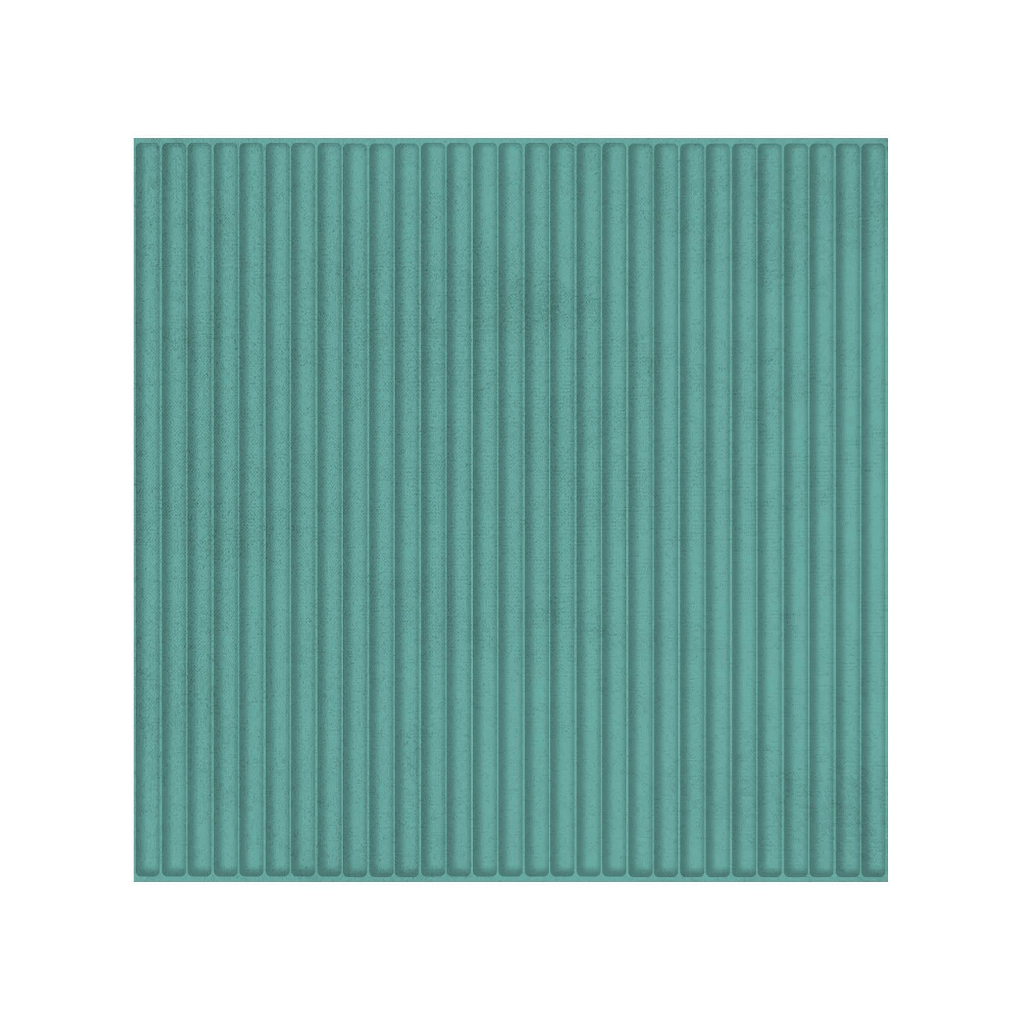 Panou tapitat autoadeziv decorativ, 70 x 70 cm, model dungi inguste, textura catifea, turcoaz