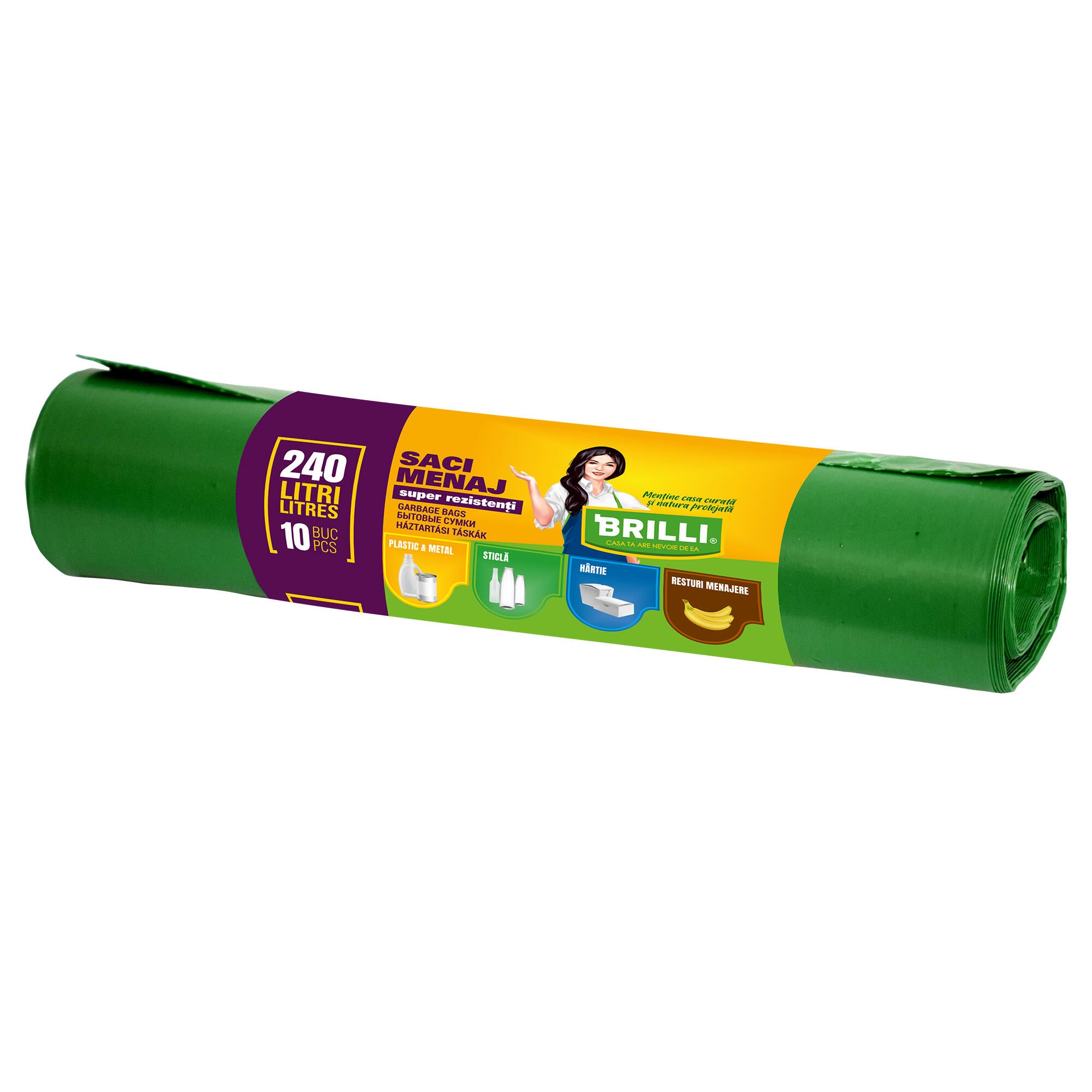 Saci menajeri LDPE 240 L x 10 bucati, Brilli, verde 10buc