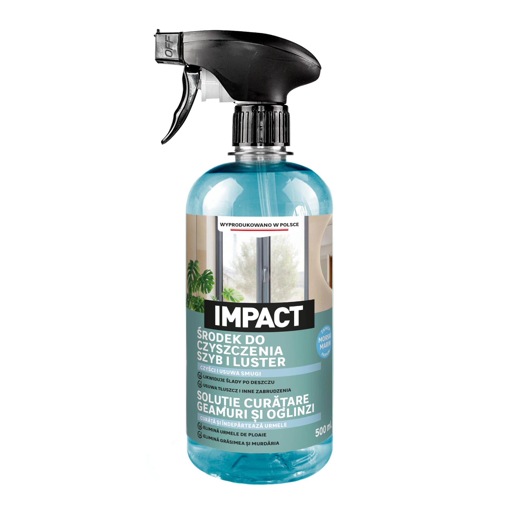 Solutie pentru curatarea geamurilor si a oglinzilor, Impact, 0.5 L, parfum marin