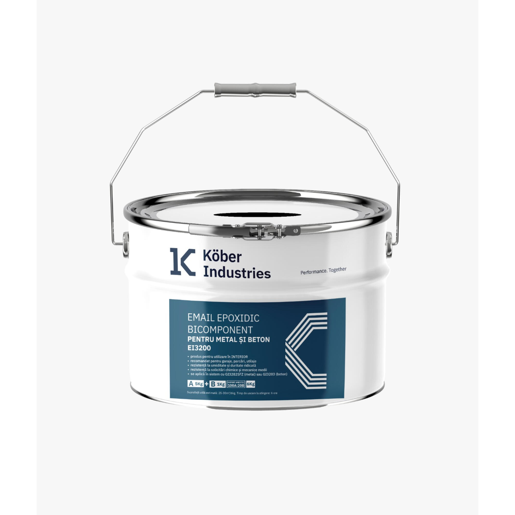 Email epoxidic Kober Industries, pentru metal si beton, rosu, aspect semilucios, 6 kg