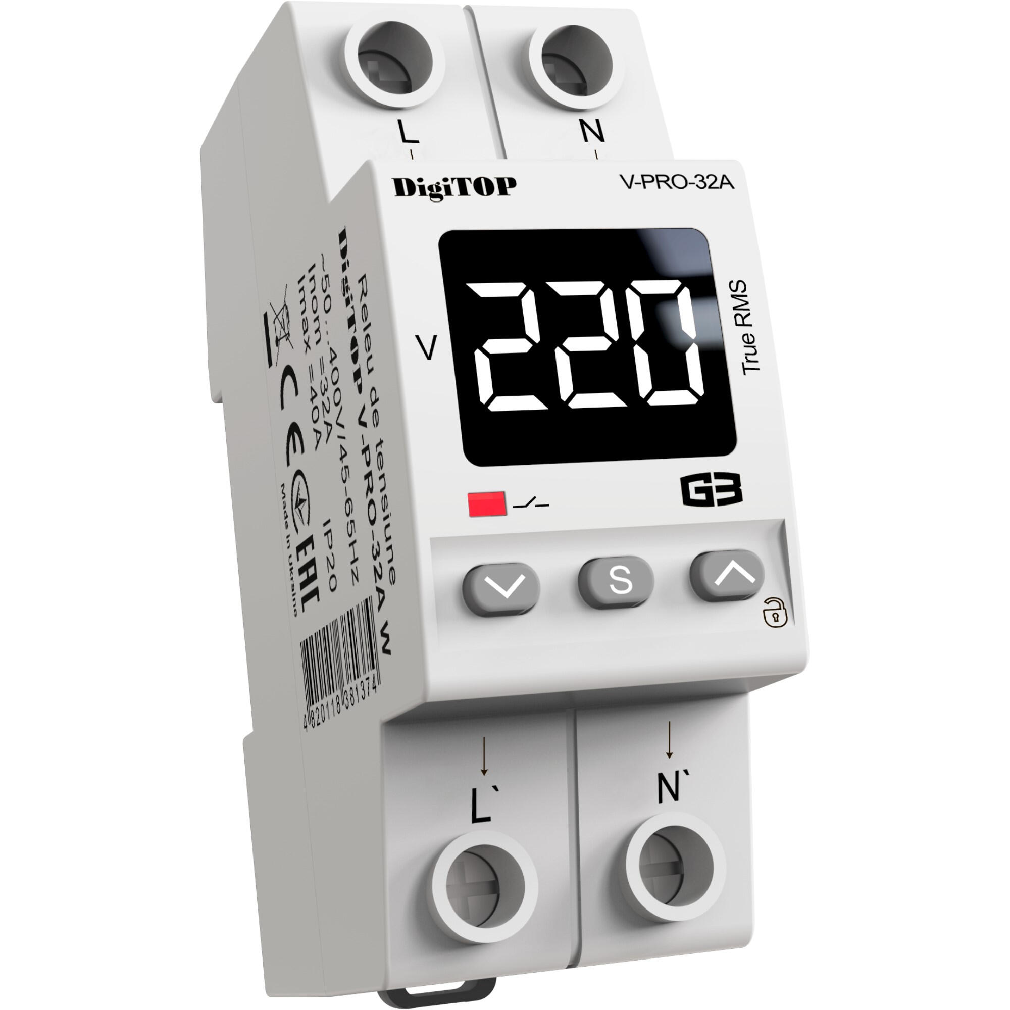 Releu digital protectie tensiune DigiTop, monofazat, 32A