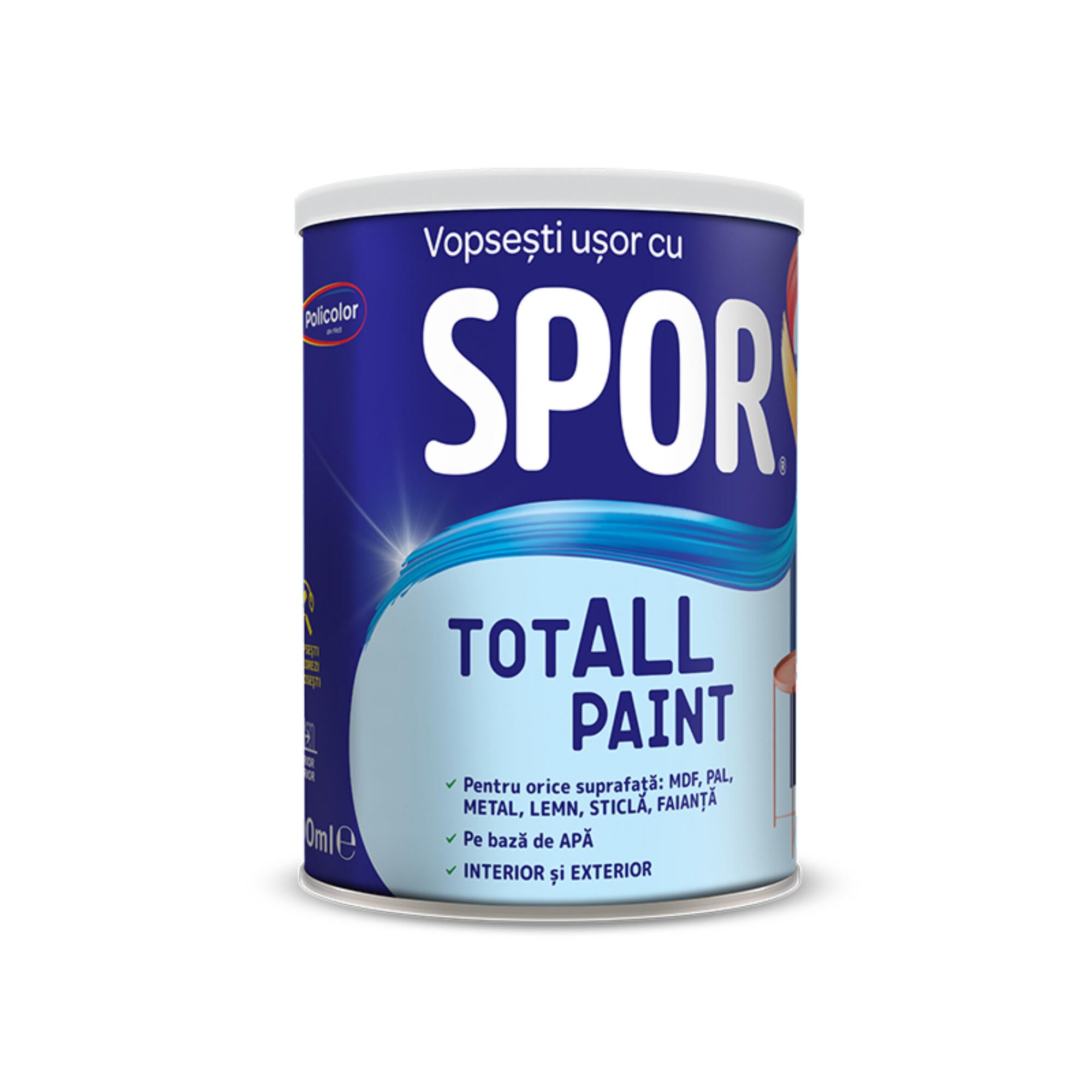 Email pe baza de apa Spor Totall, pentru lemn si metal, arctic, aspect satinat, 0.6 L