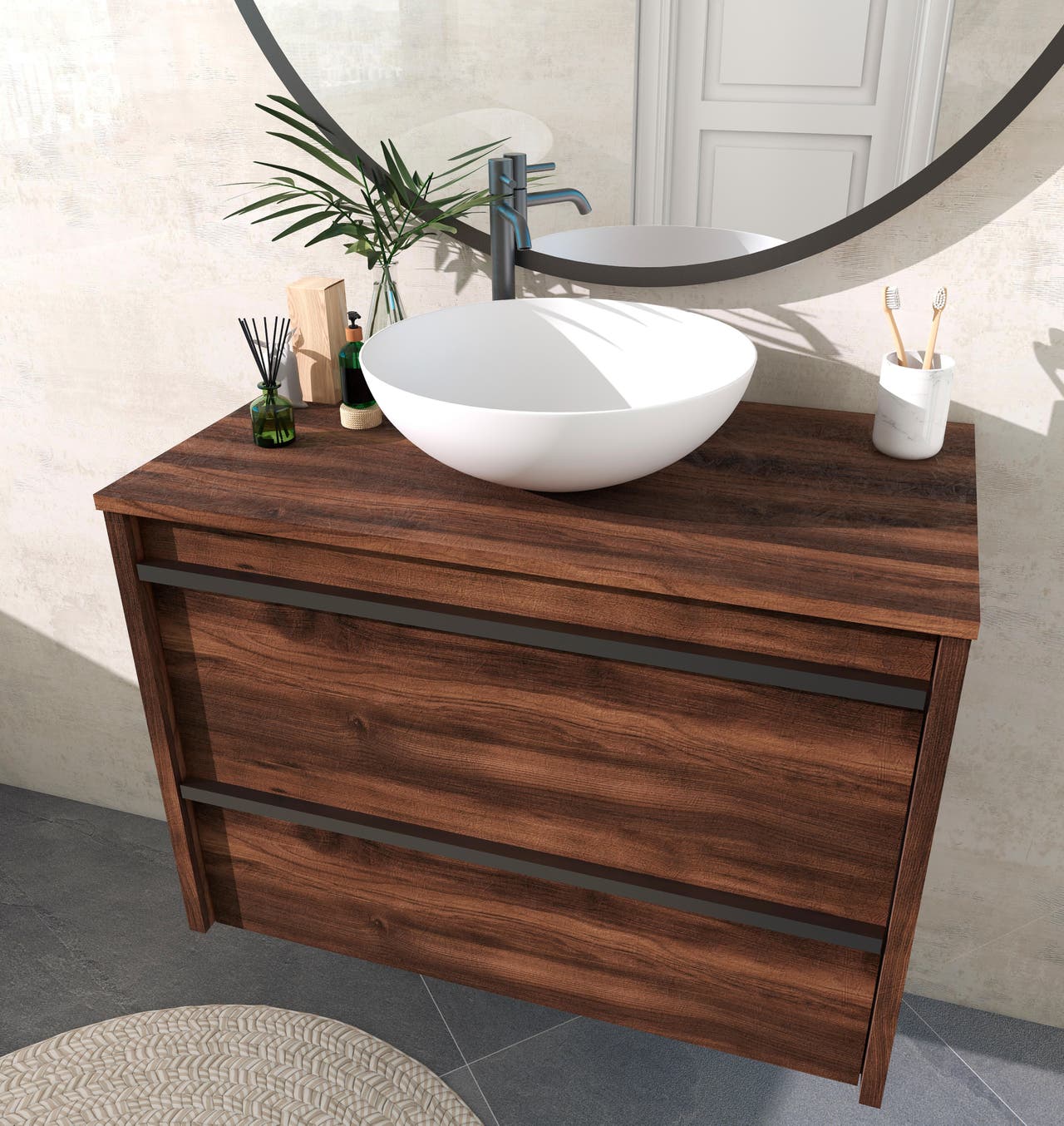 Diapositive Mueble de baño Emotion roble oscuro 80cm con dos cajones