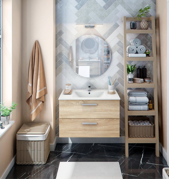 MUEBLE DE BAÑO ECO ROBLE 80X45CM 2 CAJONES