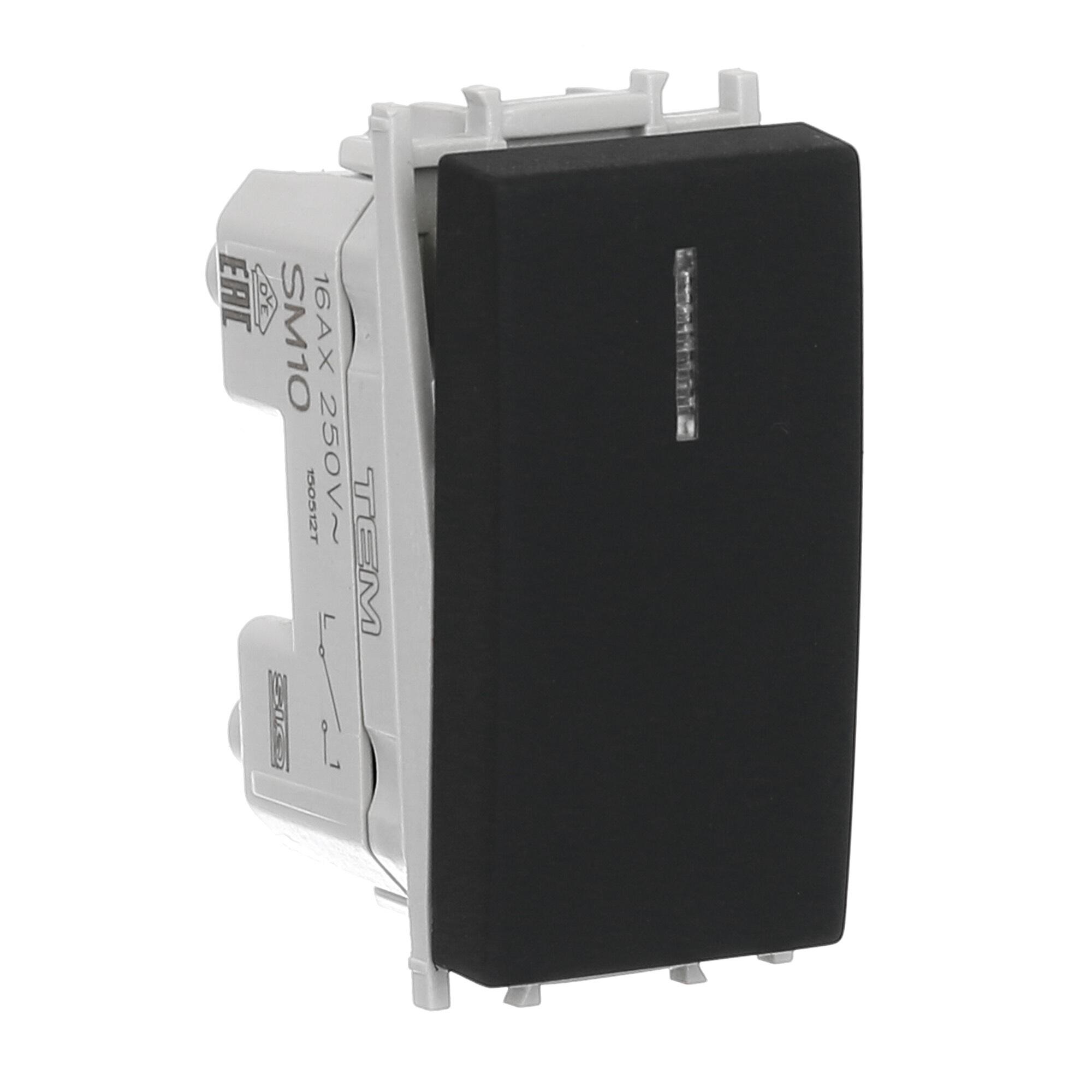 Intrerupator simplu Tem Modul, modular, cu led, IP20, negru