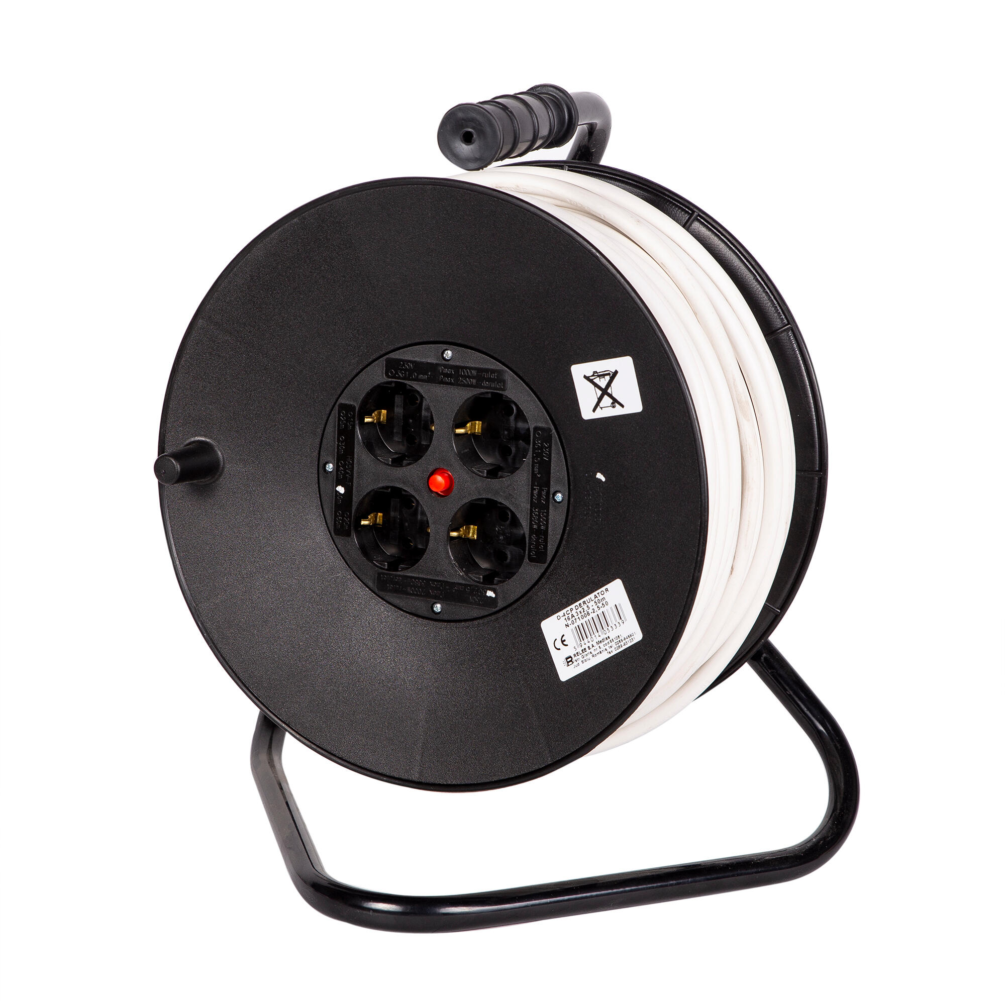 Tambur Relee, IP20, 4 prize, 3 x 2.5 mmp, 3500 W, 50 m, negru