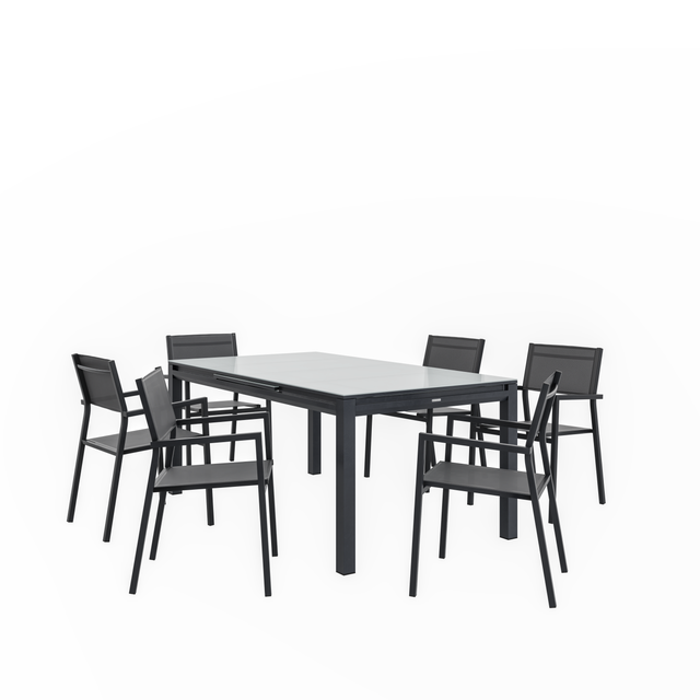 Conjunto de refeição com mesa extensível e 6 cadeiras alumínio Sanibel 180/240 cm antracite