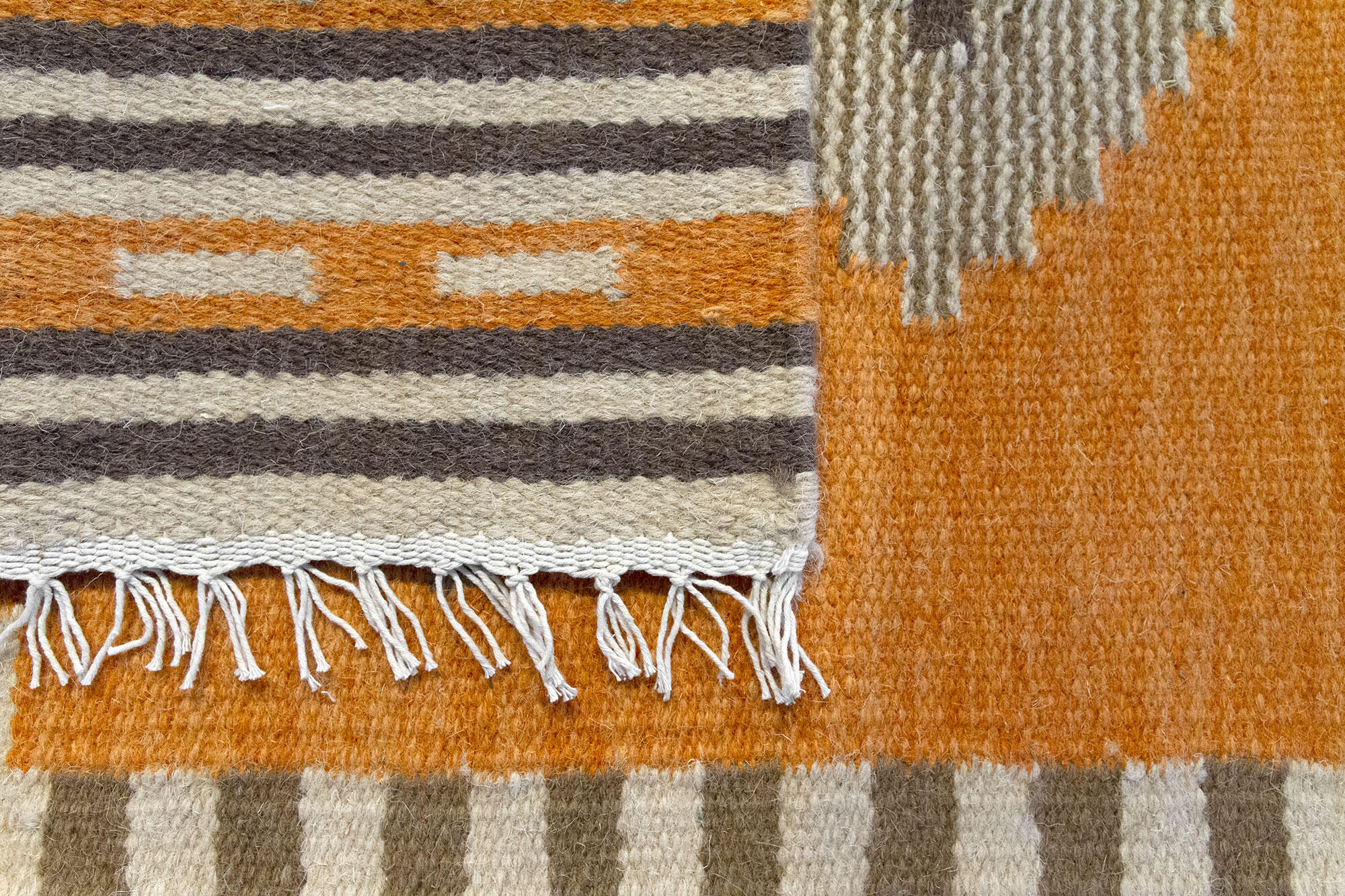 Alfombra pie de cama lana Kilim Azteca 110x60cm tejido plano TAKOR NUEVO ORIENTE geométrico naranja - 7