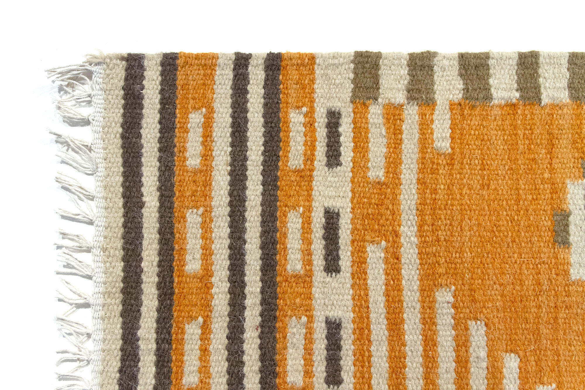 Alfombra pie de cama lana Kilim Azteca 110x60cm tejido plano TAKOR NUEVO ORIENTE geométrico naranja - 6
