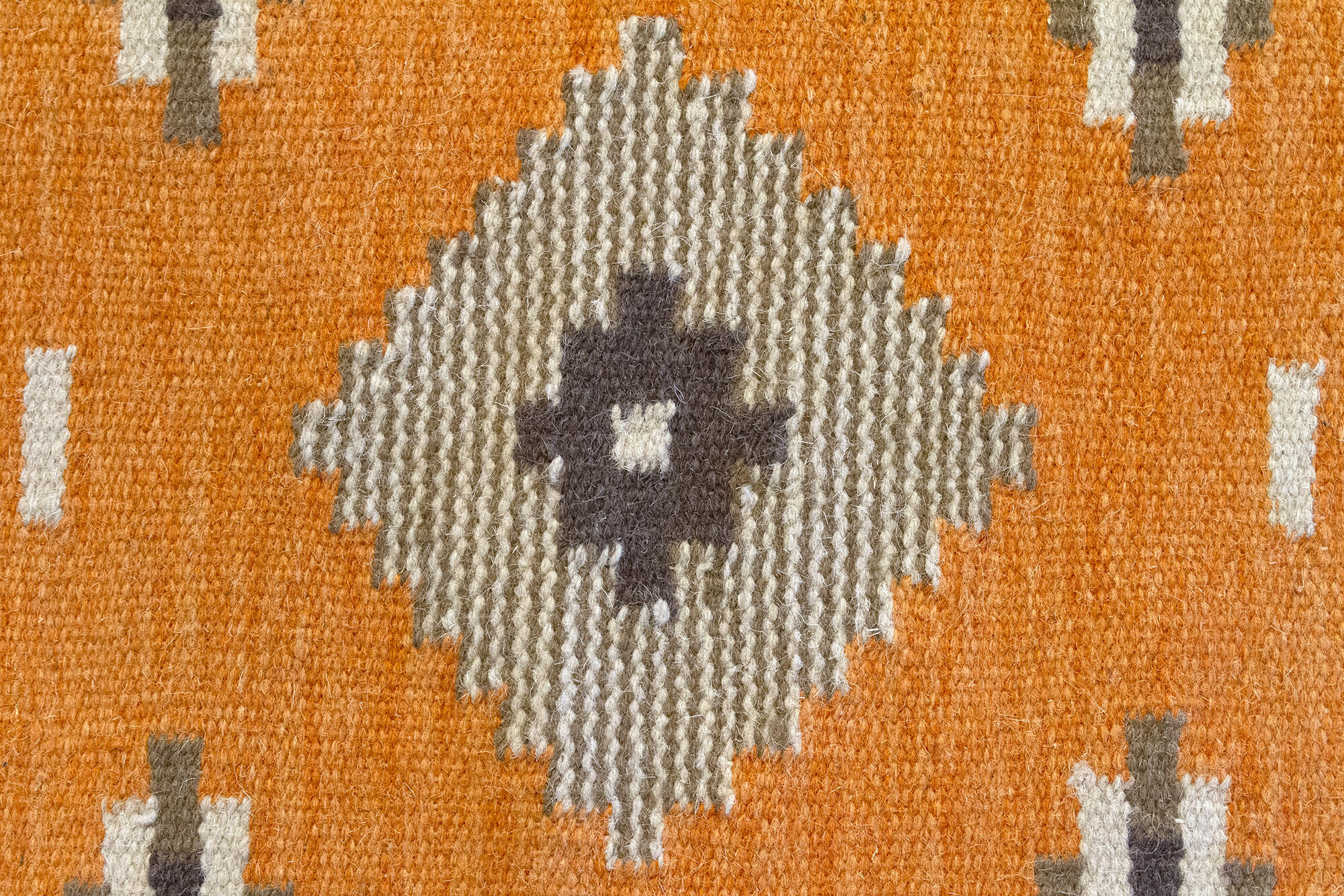 Alfombra pie de cama lana Kilim Azteca 110x60cm tejido plano TAKOR NUEVO ORIENTE geométrico naranja - 5