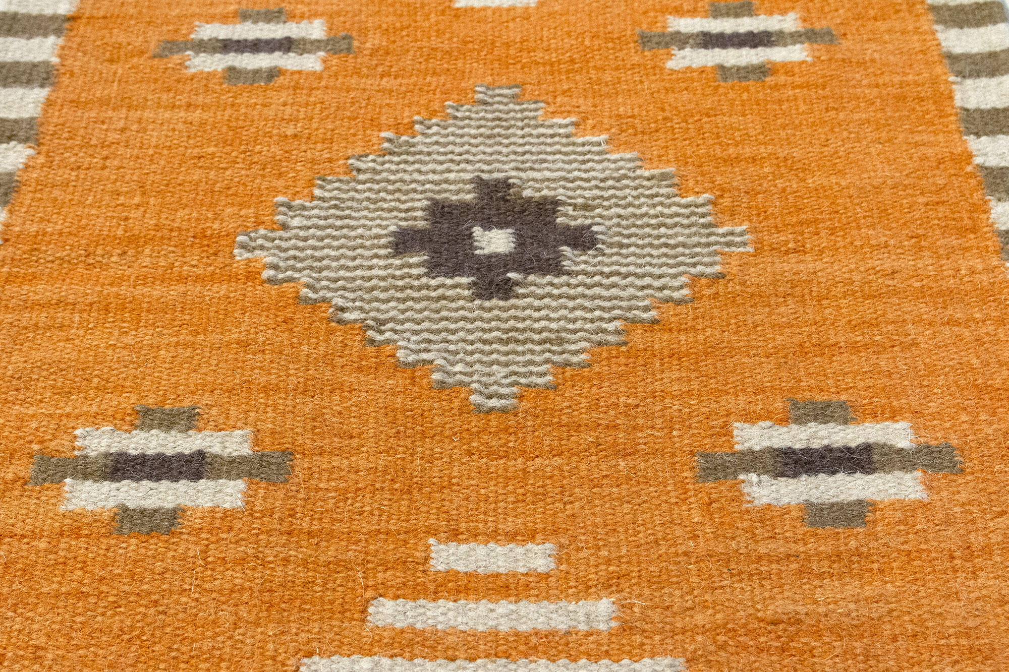 Alfombra pie de cama lana Kilim Azteca 110x60cm tejido plano TAKOR NUEVO ORIENTE geométrico naranja - 4