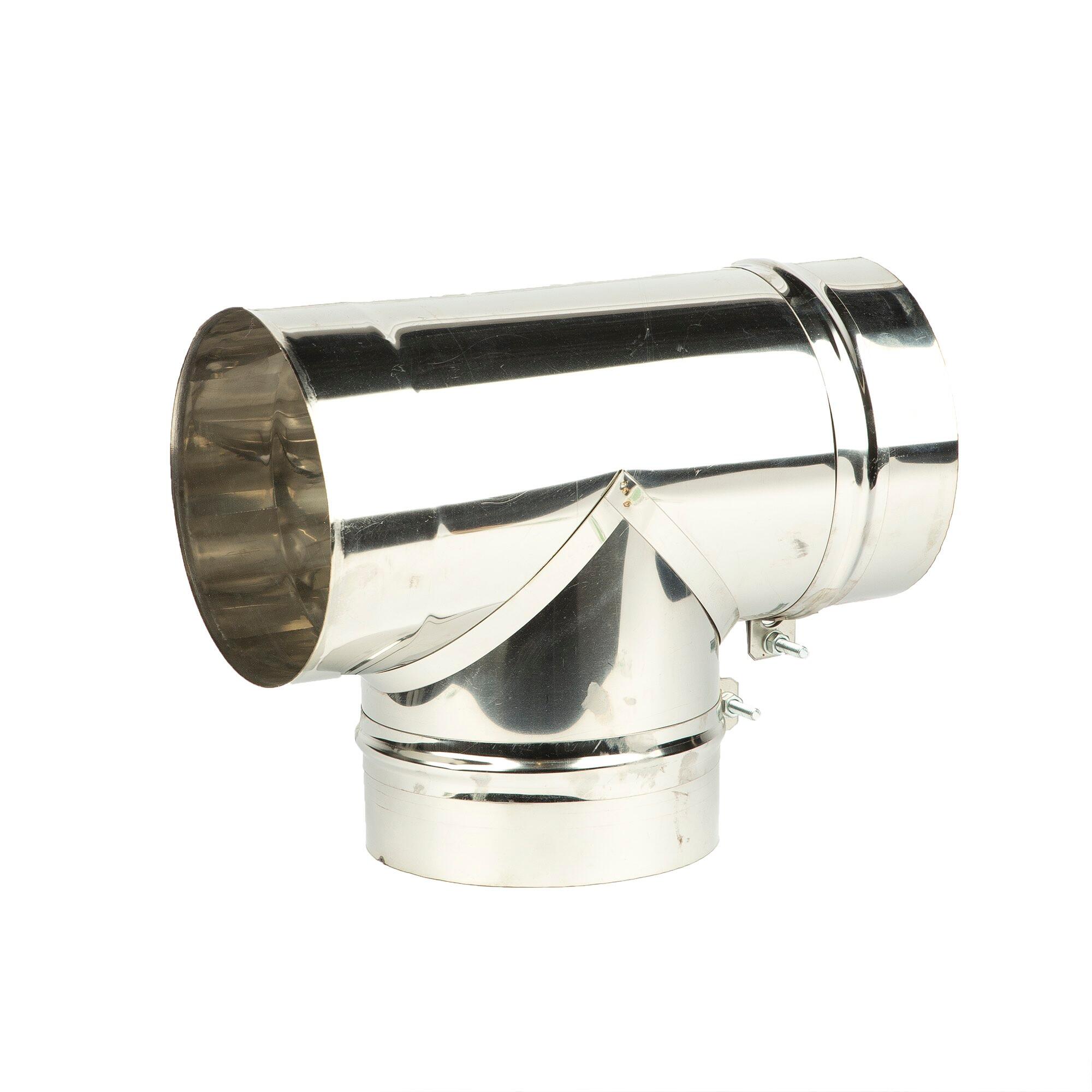 Teu 90°, inox, simplu perete, grosime 0.5 mm, Ø 200 mm, argintiu