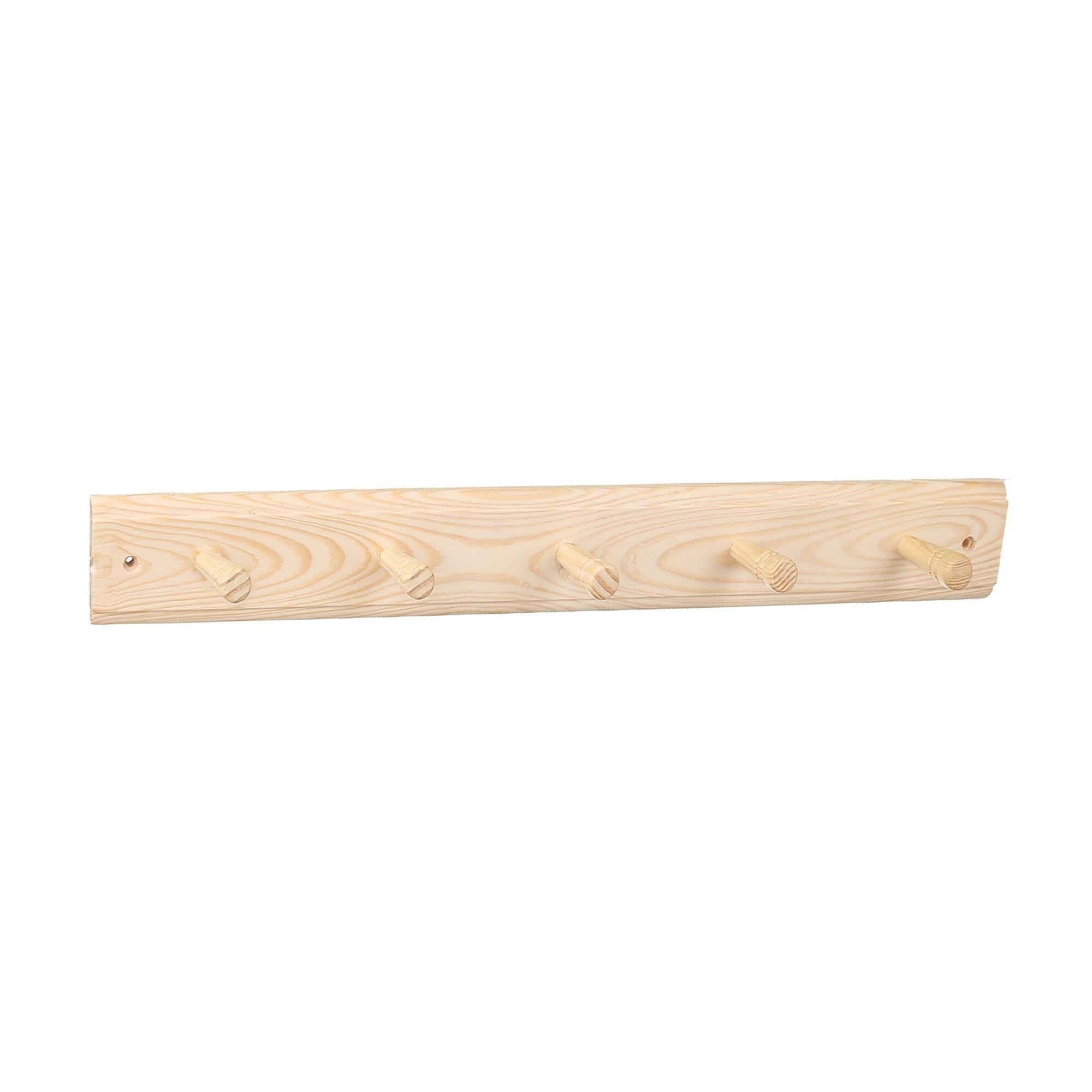 Cuier perete, 5 agatatoare simple, lemn brad, 52 cm