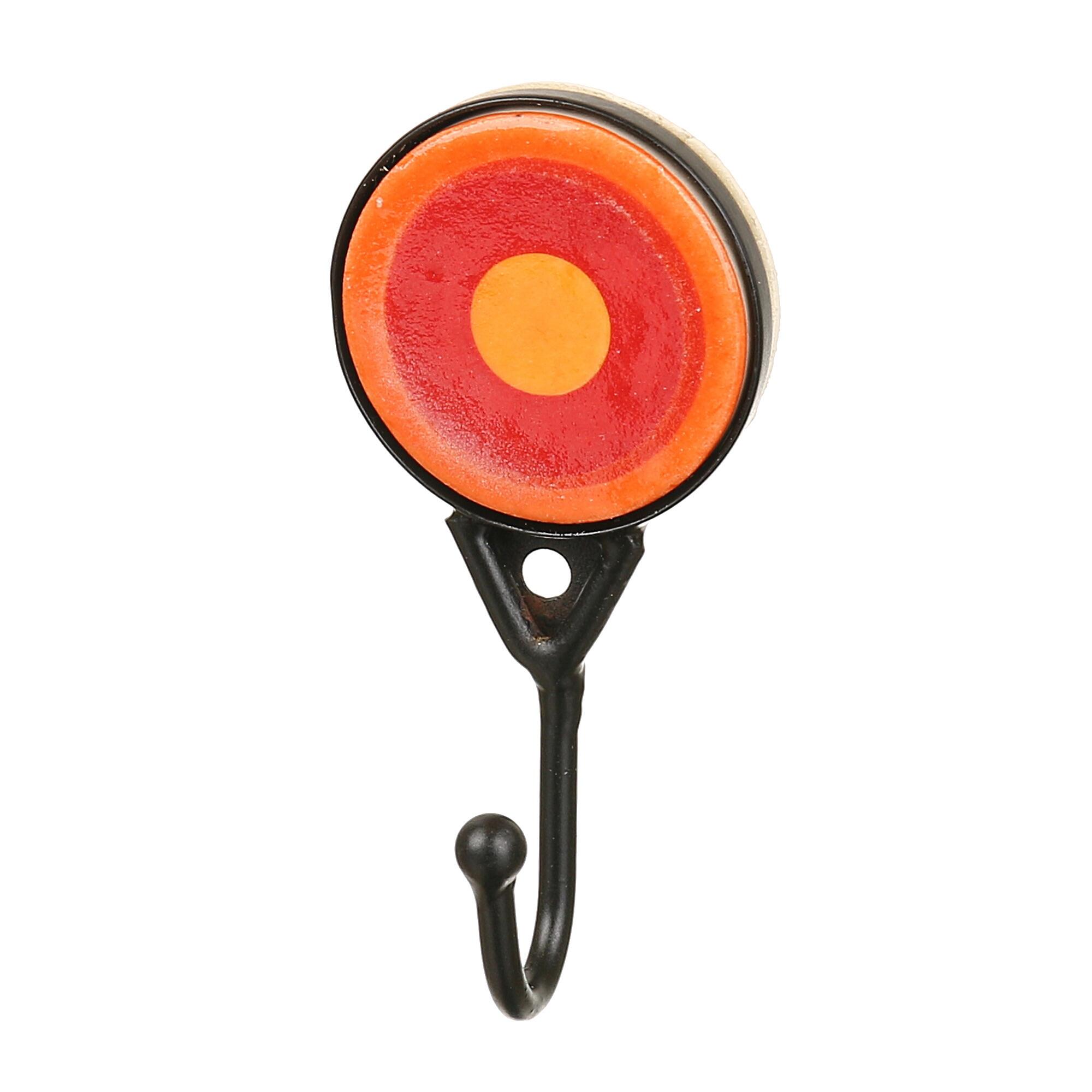 Cuier autoadeziv, model disc, o agatatoare simpla, portelan si metal, 4 cm, portocaliu