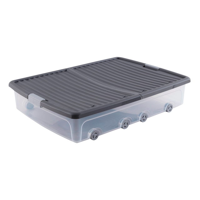 Bajocama de plástico transparente capacidad de 55 L medidas 79x16.5x58 cm