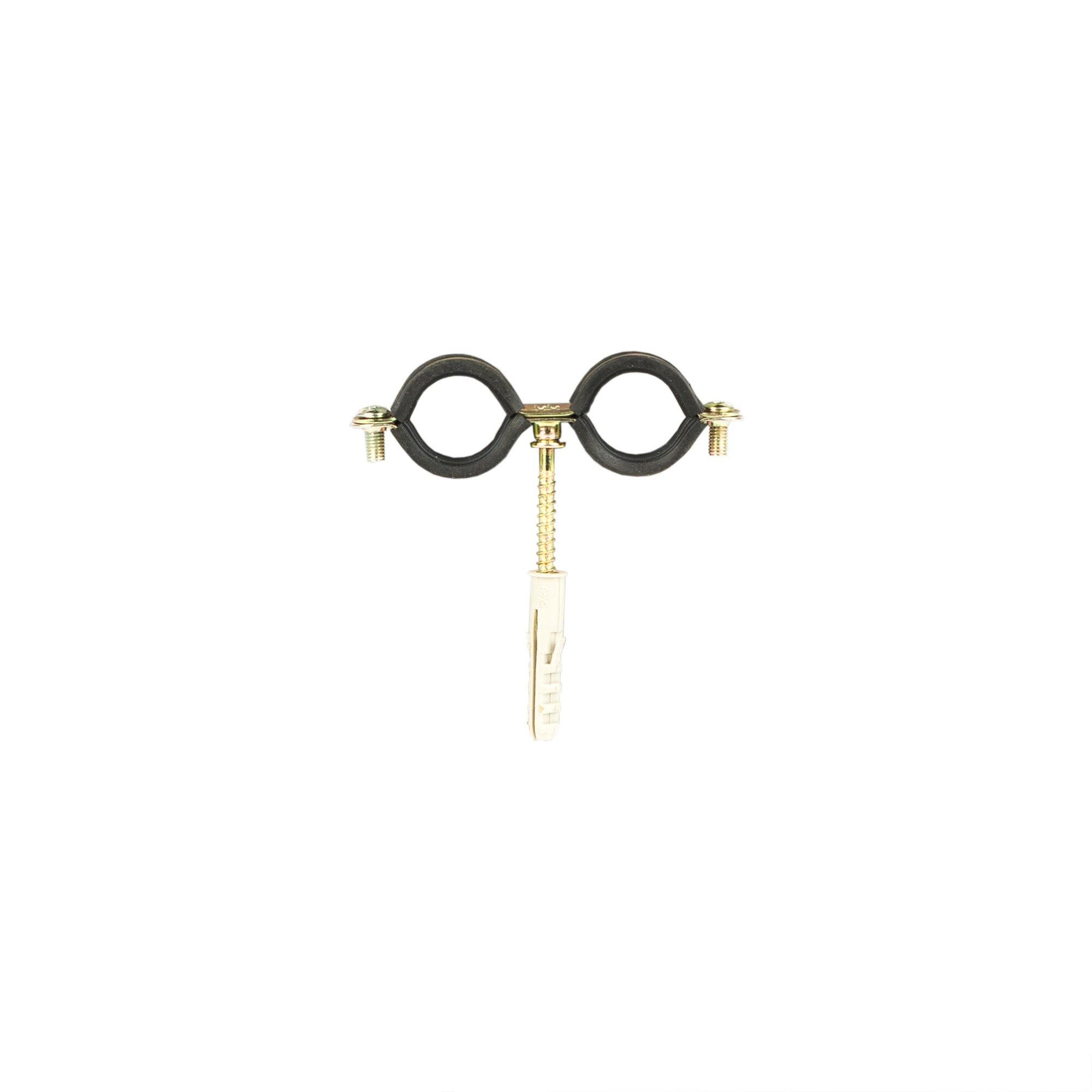 Colier dublu, cu diblu, metal, pentru teava cupru, Ø 18 mm