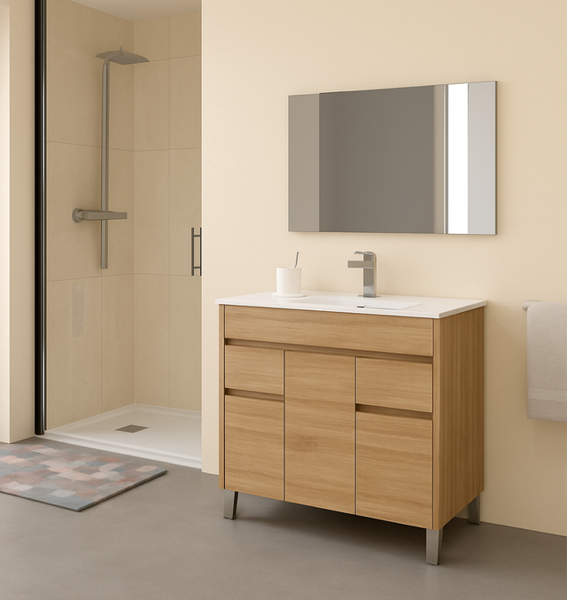 MÓVEL BANHO LONDRES 80CM 3 PORTAS 2 GAVETAS CARVALHO