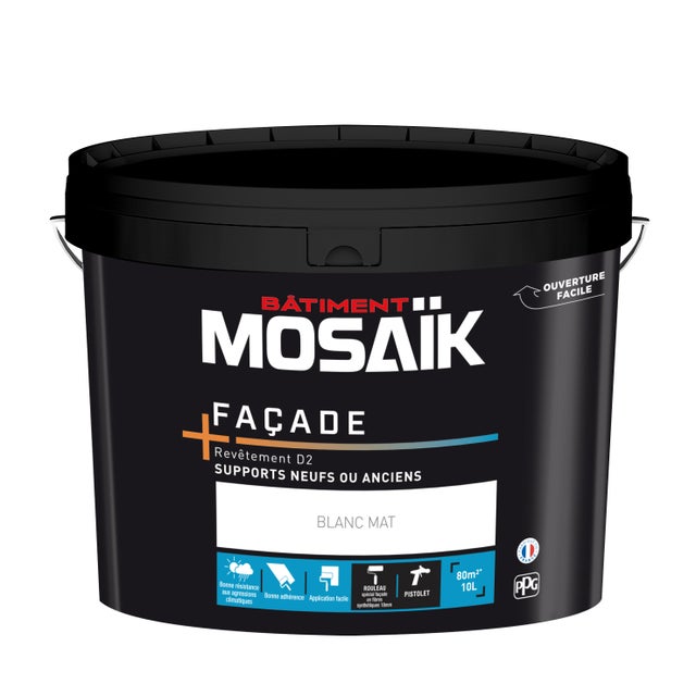 Peinture façade D2 blanc 10 L - MOSAIK