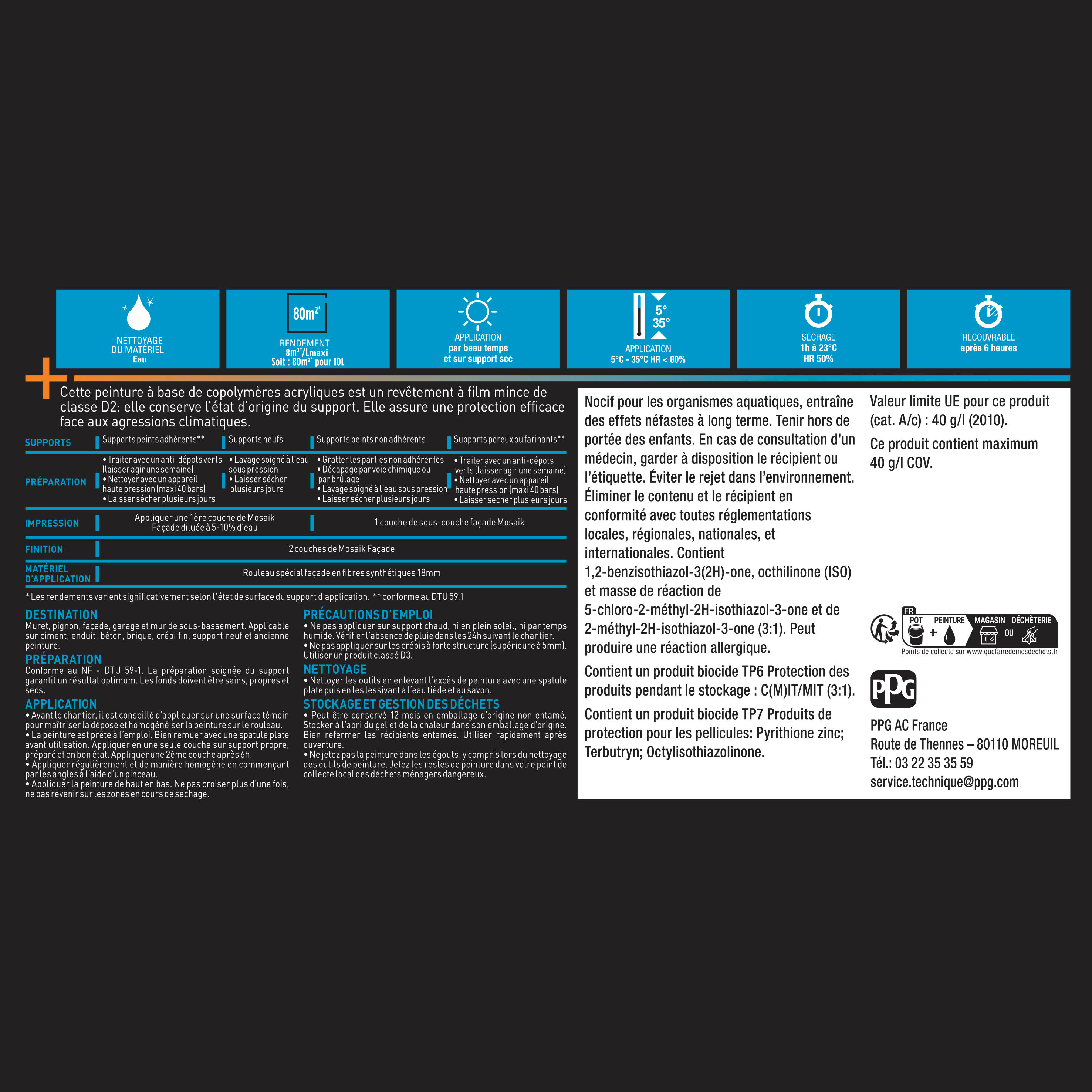 Peinture façade D2 blanc 10 L - MOSAIK - 4