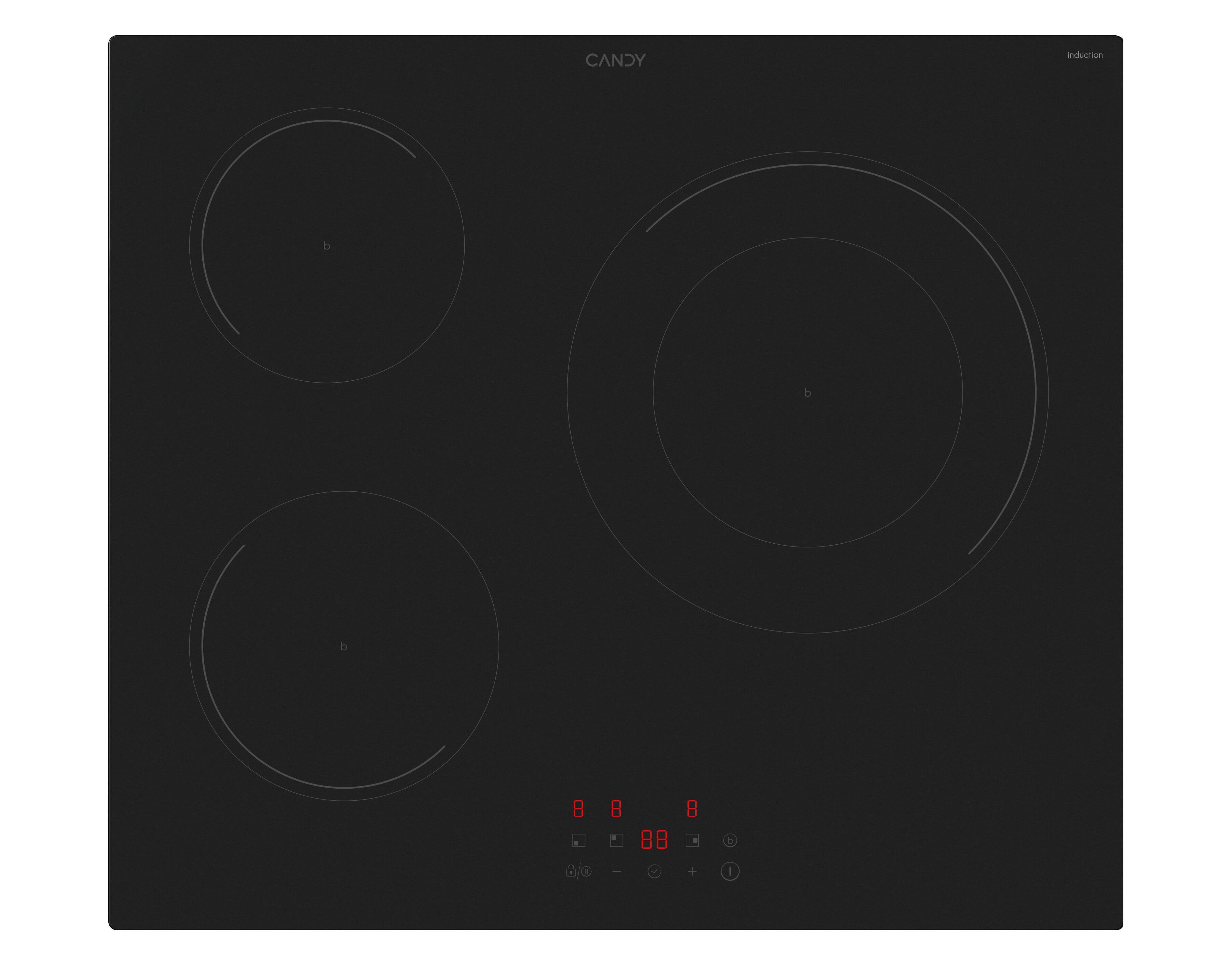 placa de induccion candy ci633cbb1 con 3 zonas de coccion zona grande de 28cm 7000 w negro 60cm