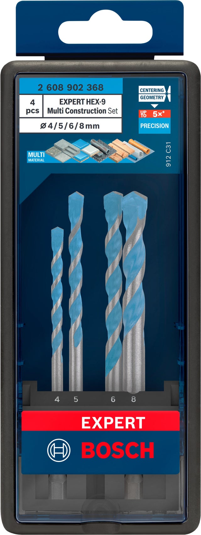 JUEGO BROCAS MULTI 4-5-6-8MM HEX-9