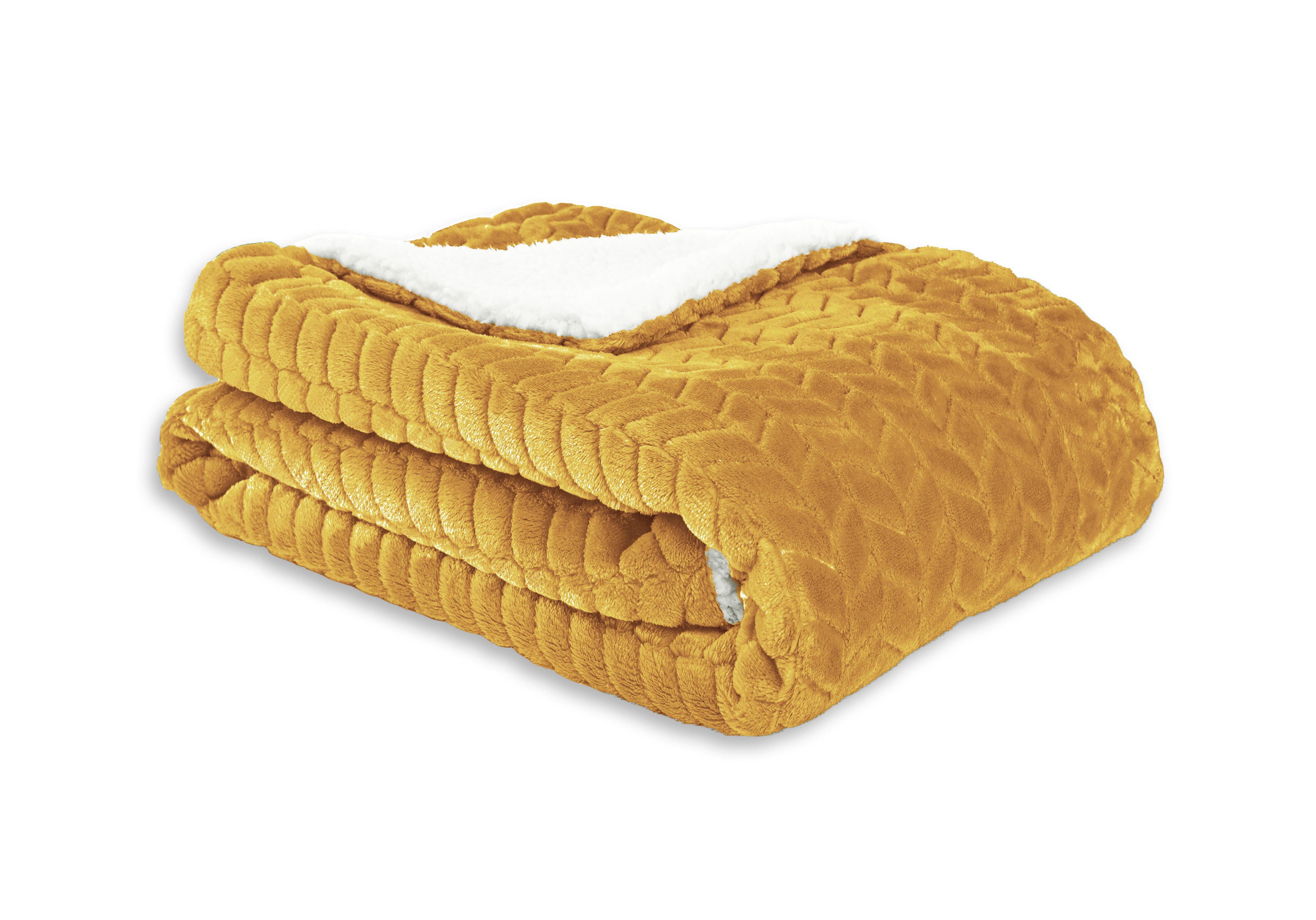 Plaid Chevron-sherpa, jaune moutarde l.130 x L.170 cm - 3