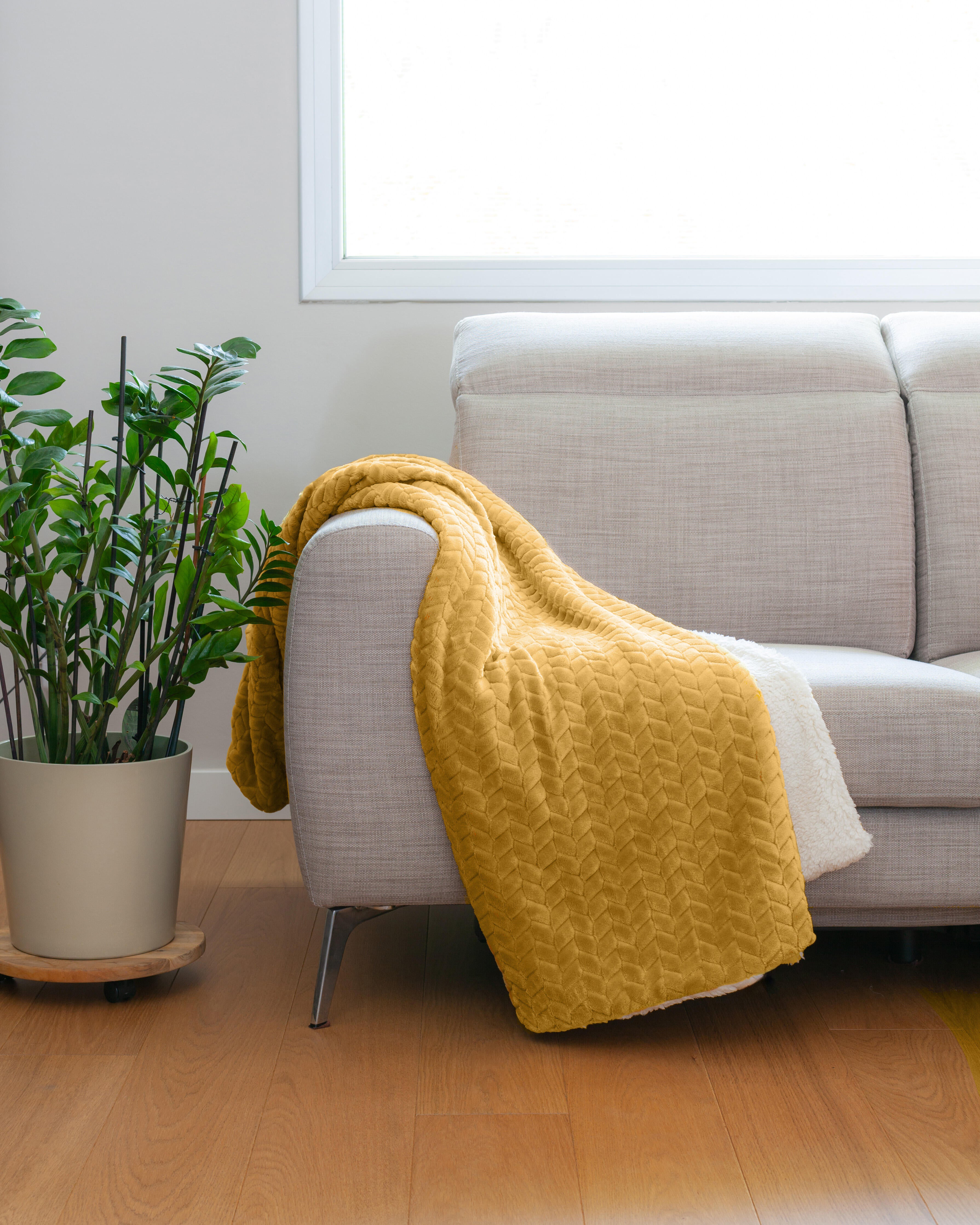 Plaid Chevron-sherpa, jaune moutarde l.130 x L.170 cm - 2