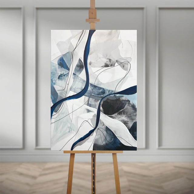 Pintura sin marco Abstracto rectangular de 100 x 70 cm. Madera Celestial azul y gris